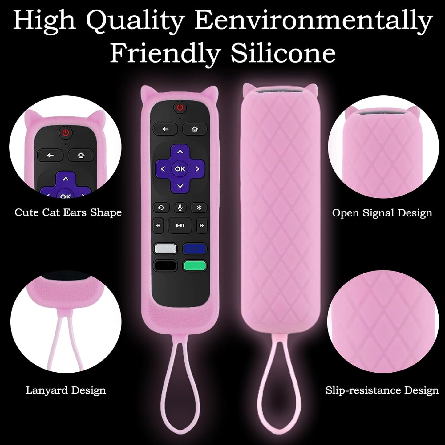 Gavyqier 3Pack 4K+, 4K 2021 Covers for Roku Remote With Cat Ears Design - Silicone Universal Protective Controller
