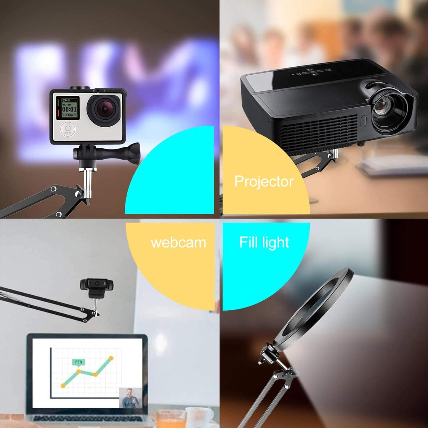 DIYEAH 1/4 Inch Metal Webcam Clamp Desktop Stand with Adjustable Scissor Arm Boom, Screw Interface, Black Suspension