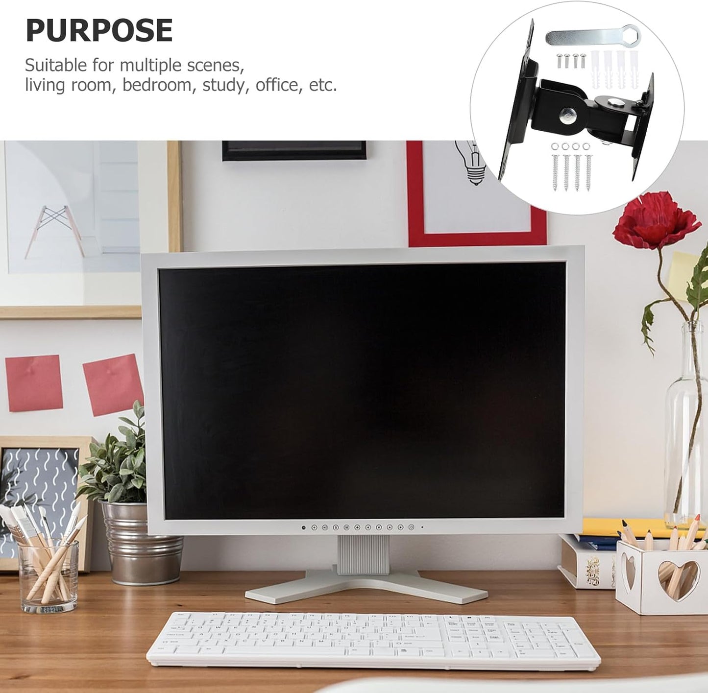 KALLORY 360 14-27 Inch Rotatable Monitor Stand and Tv Wall Mount Bracket with Metal Pivot Swivel for LCD Screens