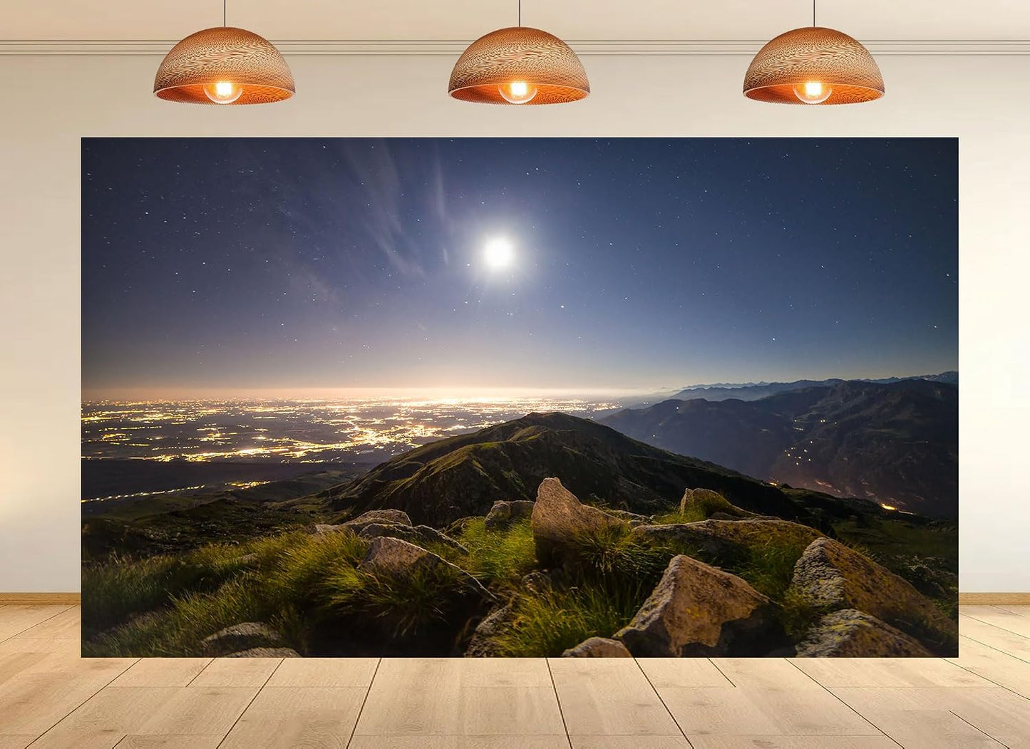 UPXIO 8x8ft Mountain Night View Backdrop with City Lights and Dark Sky Photo Background Tapestry for Evening