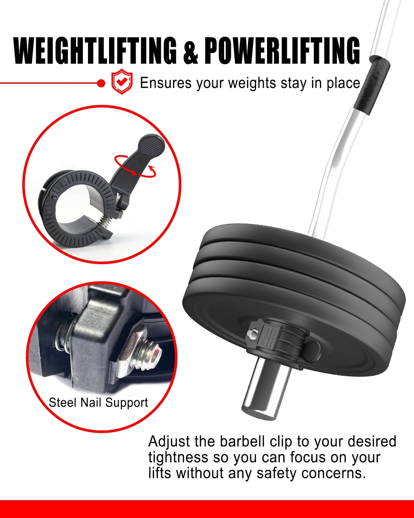 Olympic Barbell Clamps 2 inch Adjustable Barbell Clips Quick Release Pair of Locking Weight Clips for Bars