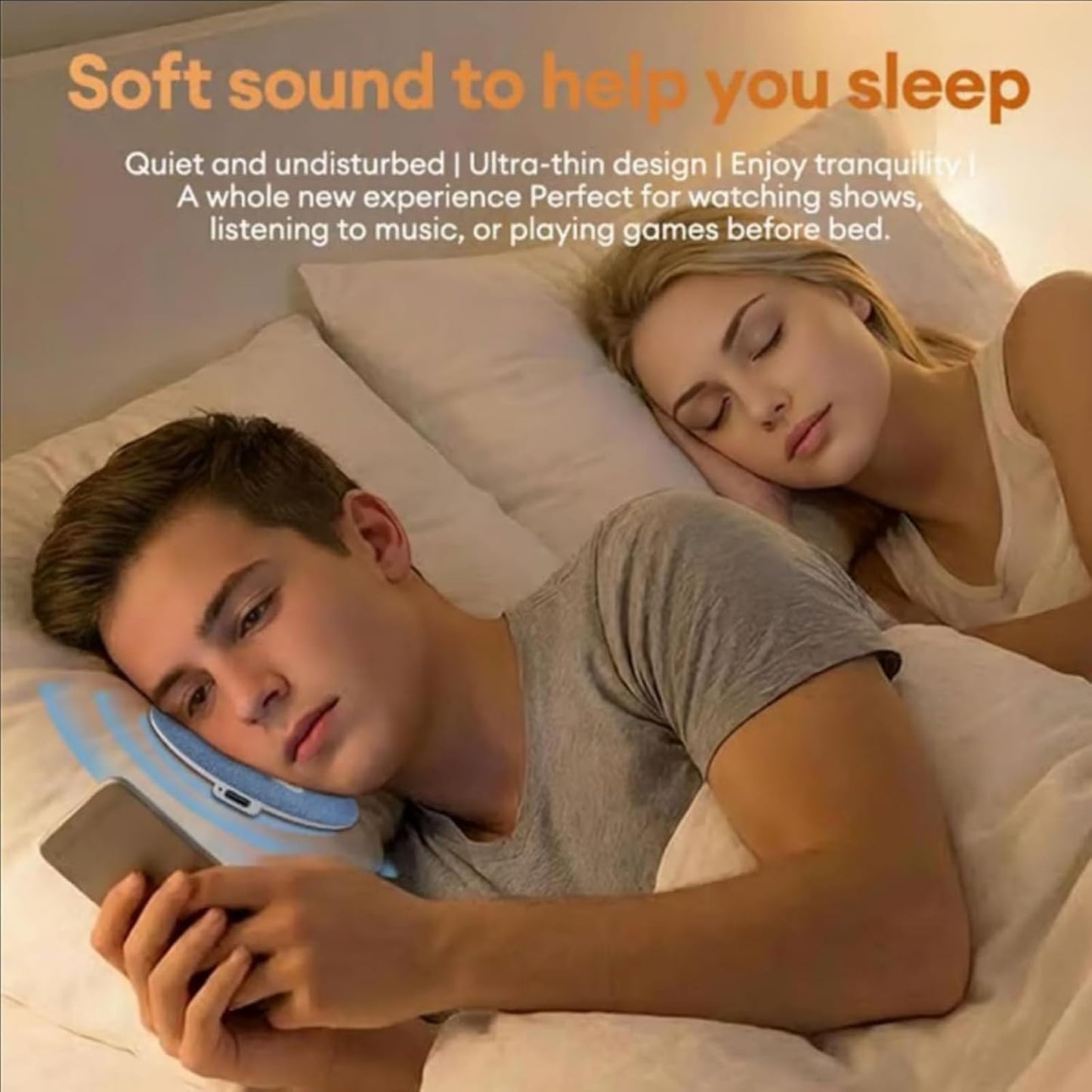 MENLINDIN 6.0 48h (2) Pillow Speakers for Sleeping, Ultra-Thin Bluetooth Pillow Speaker with Bluetooth - Bone