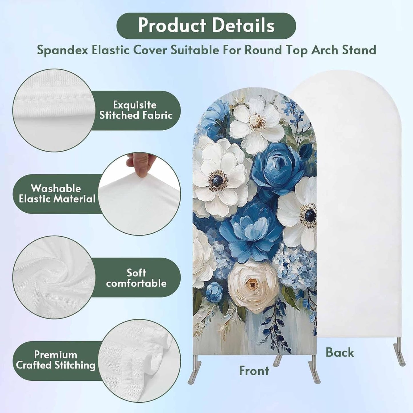 Jnbasdffb 6.6 Country Hydrangeas Flower Wedding Arch Cover,Stretchy Spandex Arch Backdrop Stand Covers FT,Blue White