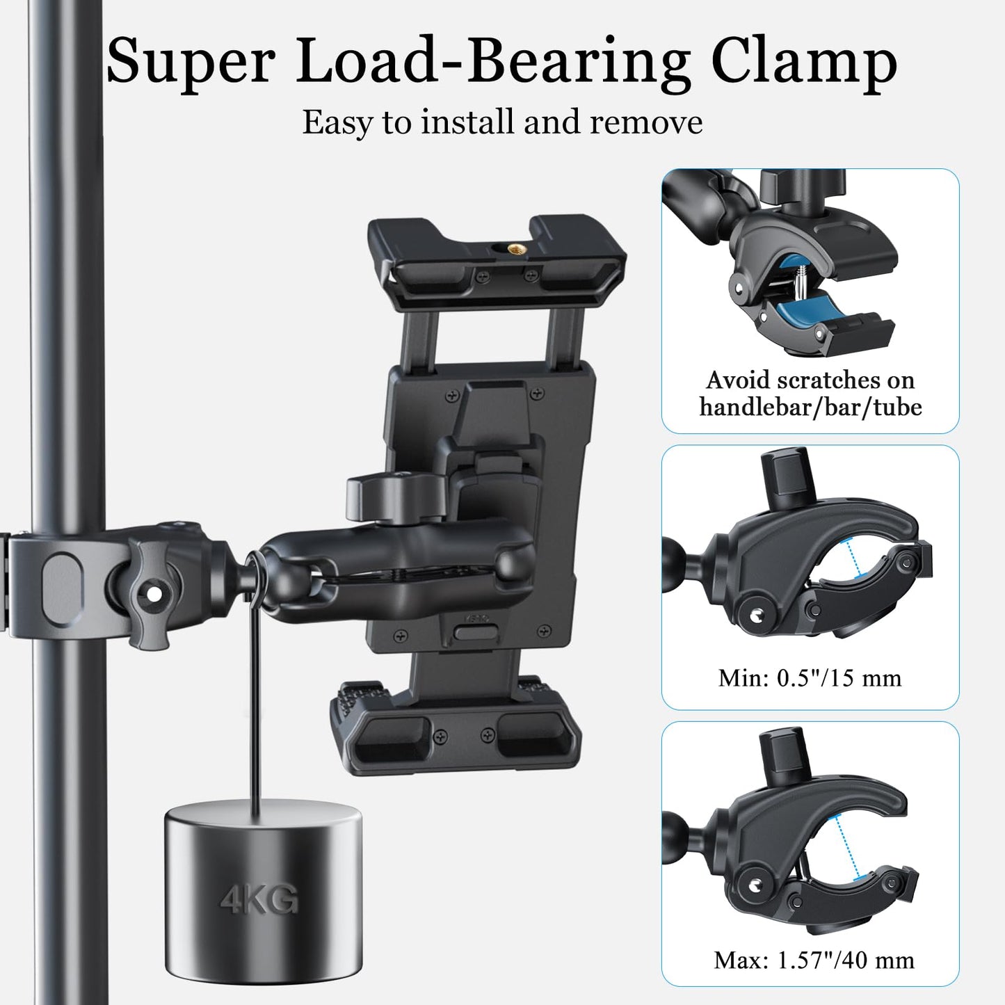 OHLPRO Tablet Mic Stand Holder for iPad Treadmill Handlebar Clamp, Mount for Spin Bike Microphone Peloton Stroller Bicycle, Fit 5-13” iPad Pro 12.9 Air Mini, Galaxy Tab, iPhone, Fire HD 10