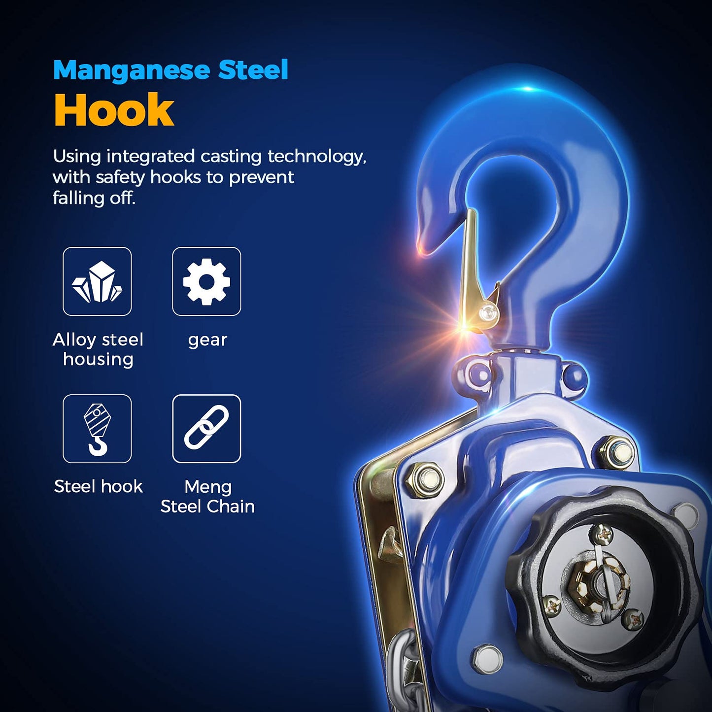 ANBULL Lever Chain Hoist 3300LBS 20FT, 1-1/2 Ton 6M Manual Ratchet Chain Puller Hoist w/G80 Galvanized Chain & Portable Hooks, lever block hand come along