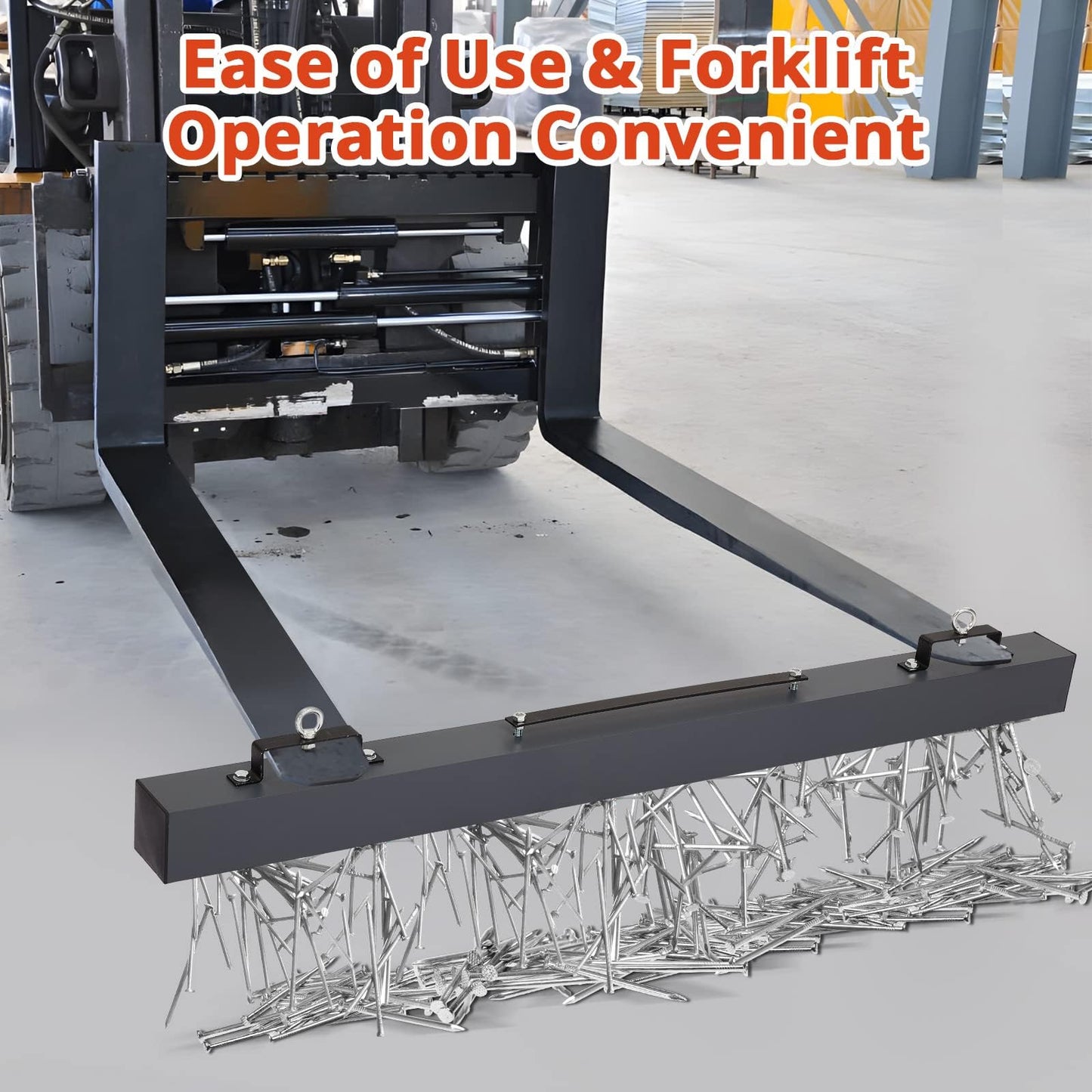 60" Heavy Duty Magnetic Sweeper - 140LB Capacity Industrial Magnet Bar for Nails, Screws & Metal Debris - Quick Release Lever for Construction Sites & Driveways
