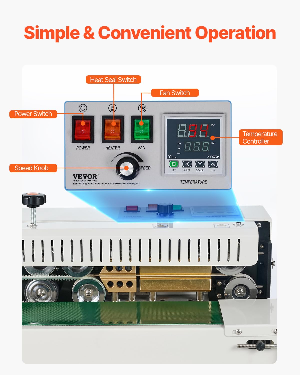 VEVOR Continuous Bag Band Sealing Machine, 0.24-0.47 in/6-12 mm Seal Width, Vertical Band Sealer Machine with Digital Temperature Control, Stainless Steel Bag Sealer for 0.02-0.8 mm Plastic Bags Films