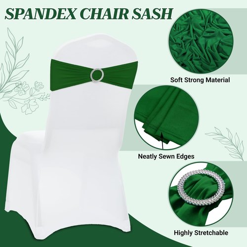 MDS Spandex Chair Sashes - Pack of 125 Elastic Stretch Bands with Slider Bow for Wedding Decor - Green