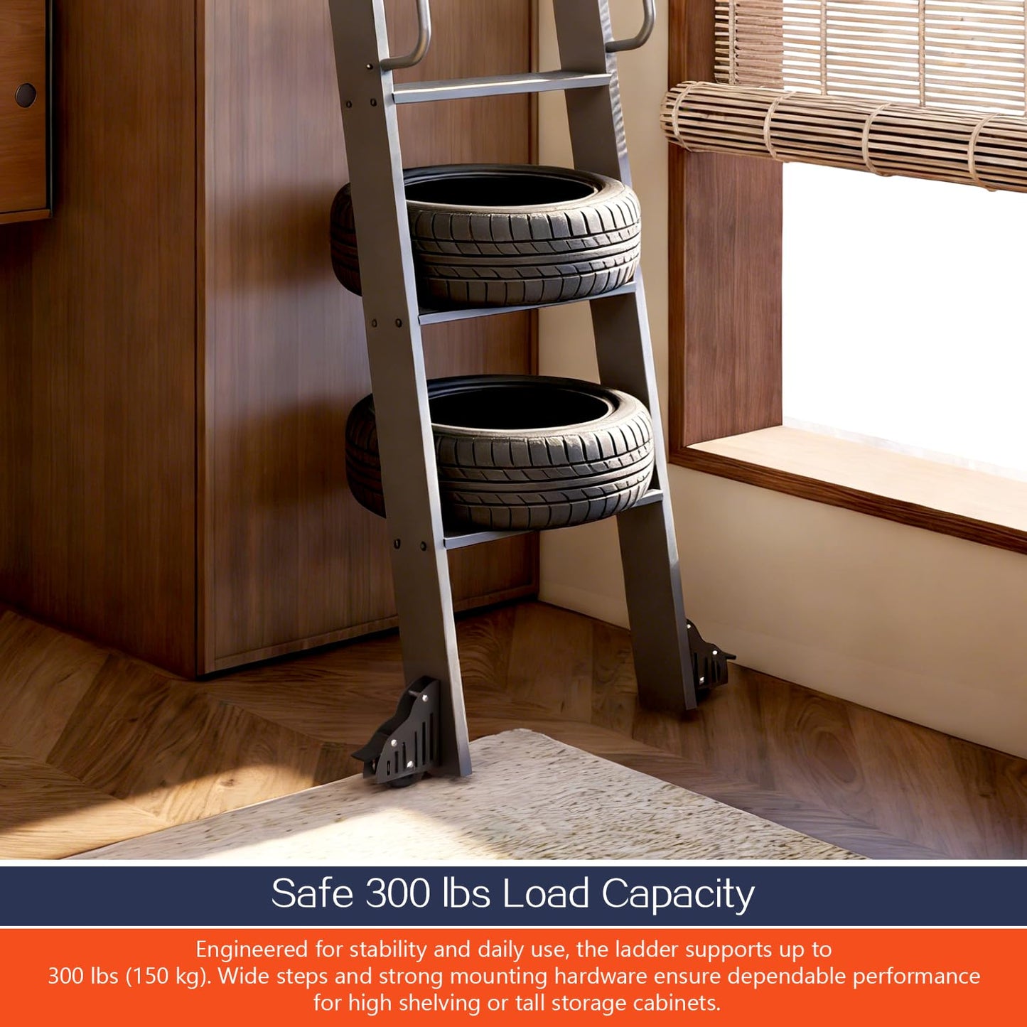 96" Sliding Library Ladder, Black +8FT Rolling Track Kit