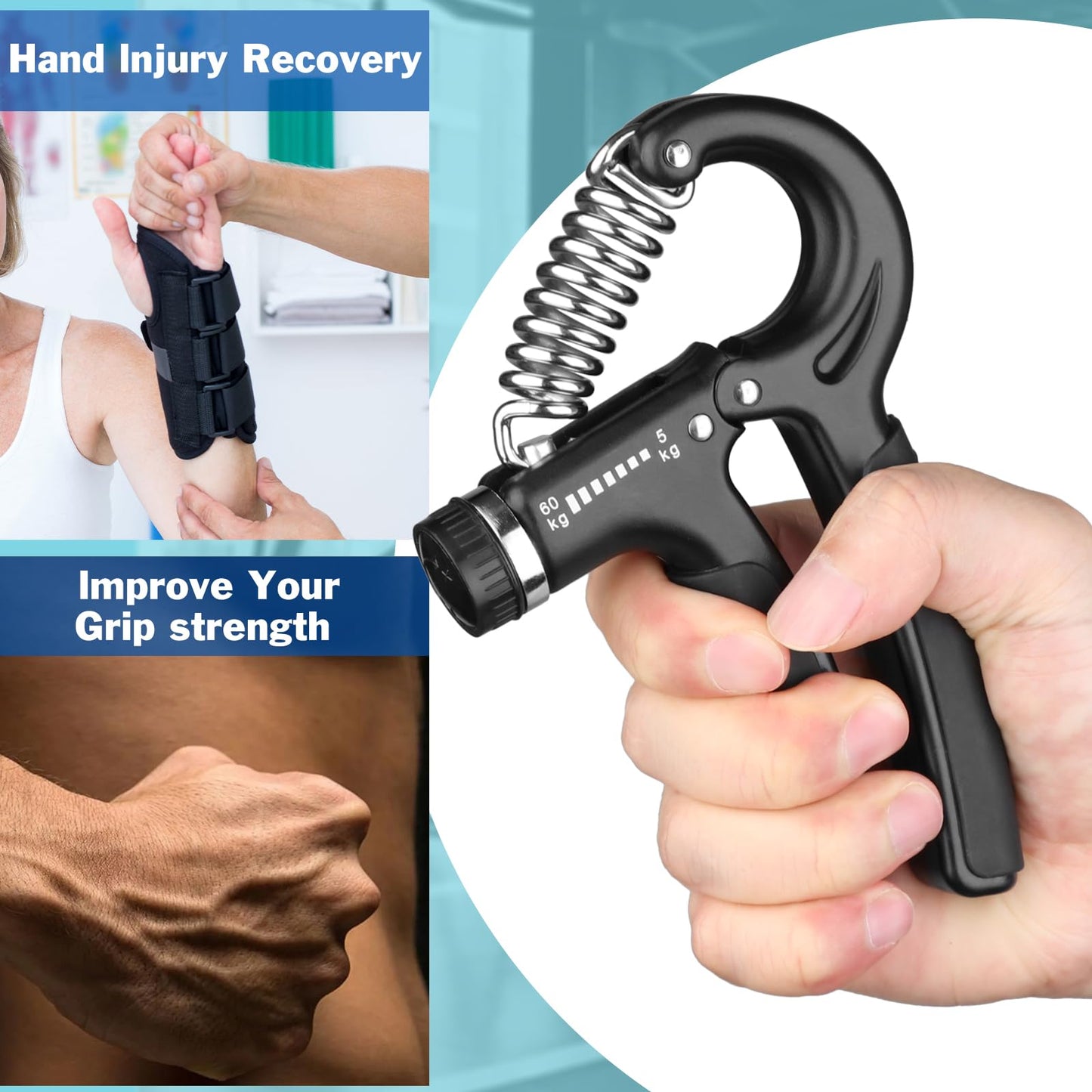 AIXPI Grip Strength Trainer, Hand Grip Exerciser Strengthener with Adjustable Resistance 11-132 Lbs (5-60kg), Forearm Strengthener, Hand Exerciser for Muscle Building and Injury Recover Black 1 Pack