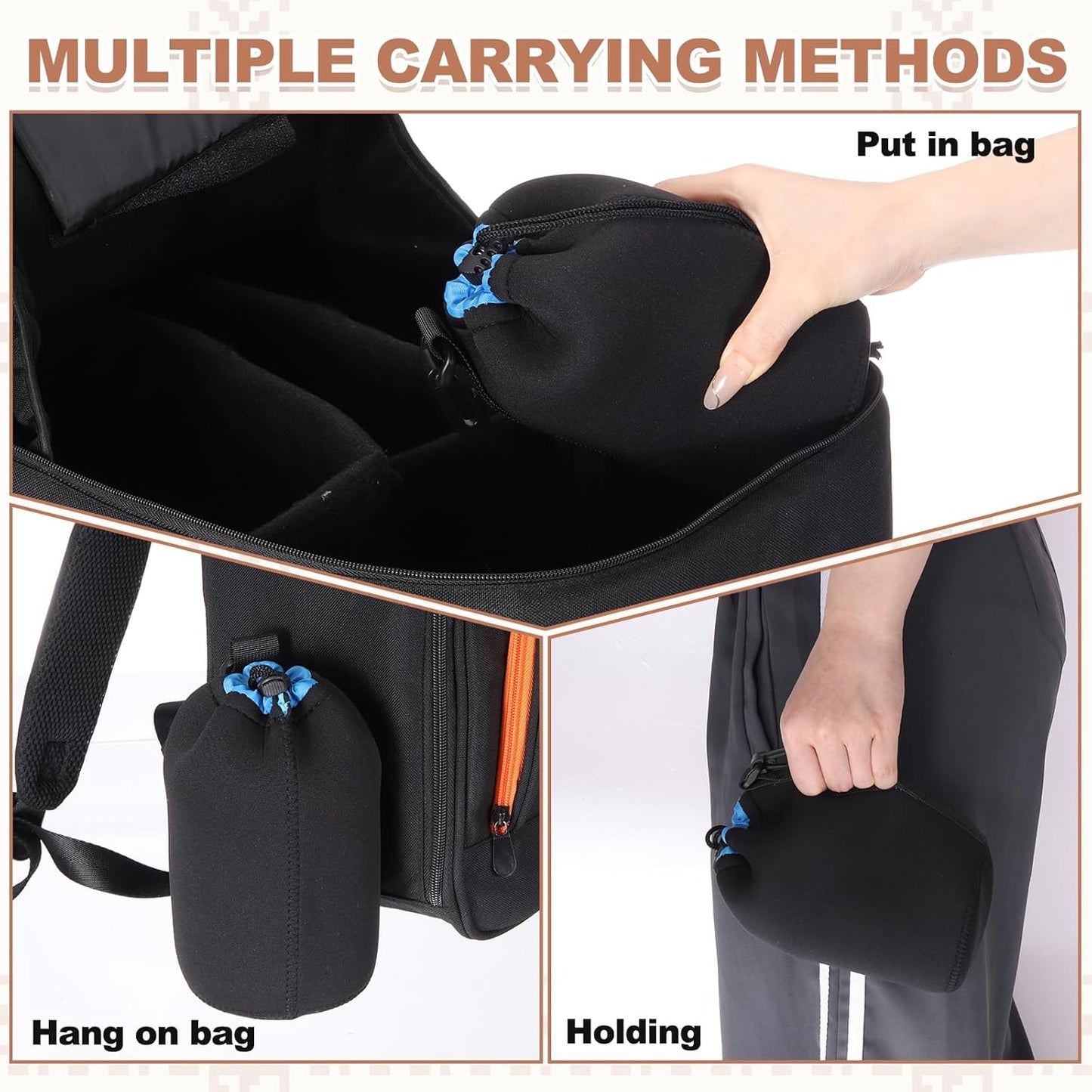 2 4" 10" PATIKIL Pcs Camera Lens Pouch, ID x H Drawstring Lens Pouch Protective Camera Lens Case Bag Soft Plush