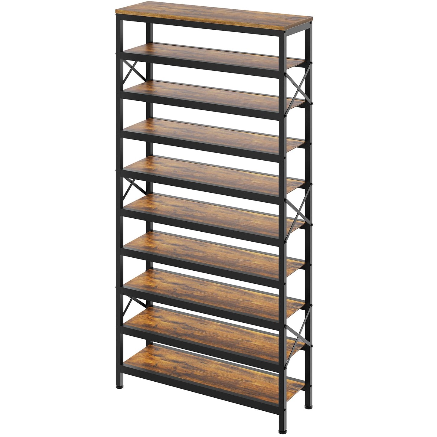 YATINEY 10-Tier and 6-Tier Shoe Rack with 2 Non-Woven Drawers, Entryway Shoe Storage with Dust Cover, Metal Shoe Organizer, Space Saving Shoe Cabinet, for Entryway, Closet, Hallway SS210BR-SS33BR