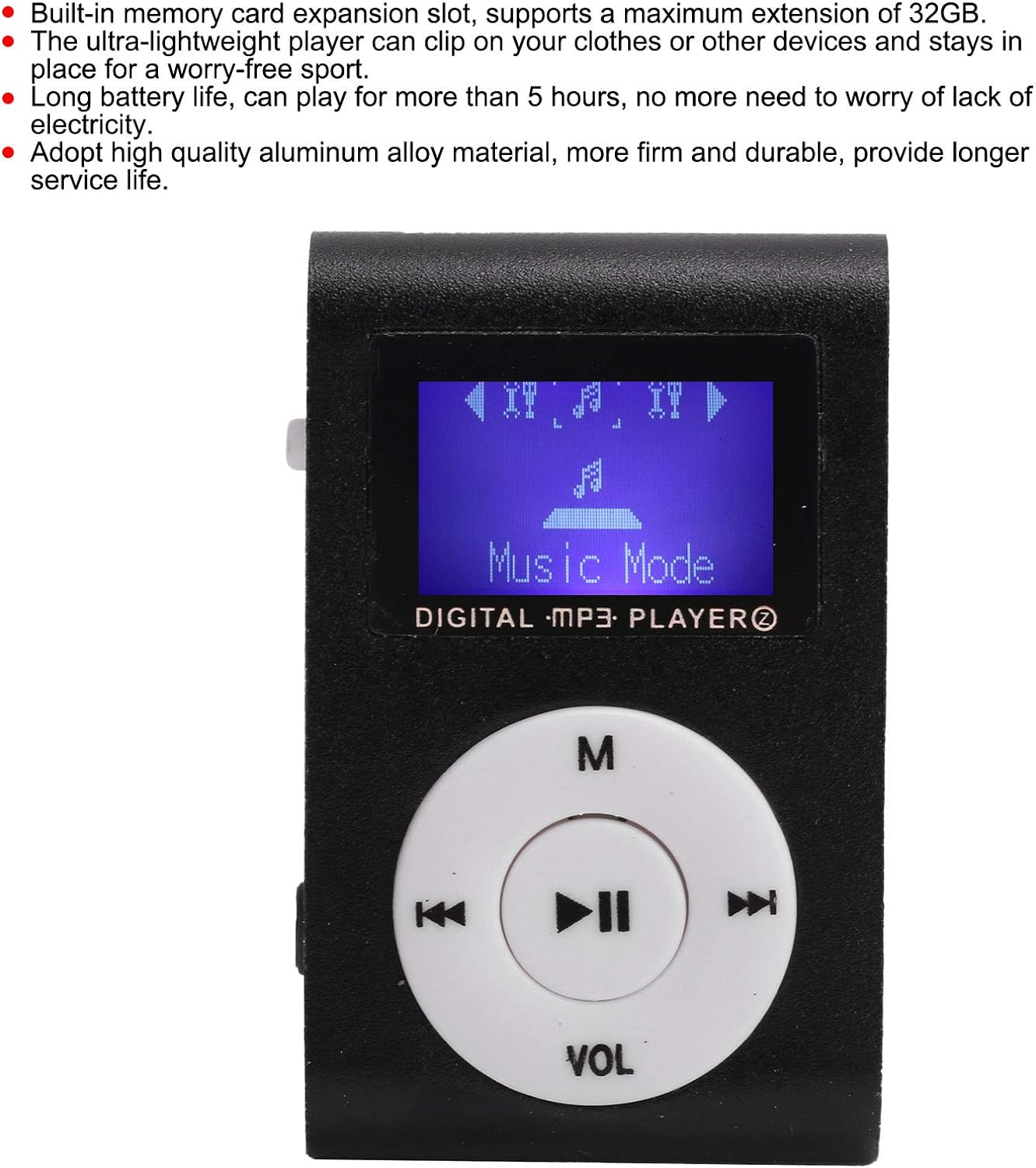 Faceuer MP3 MP3 Player, Portable Mini Music Player BackClip LCD Screen Music Player for Walking Running