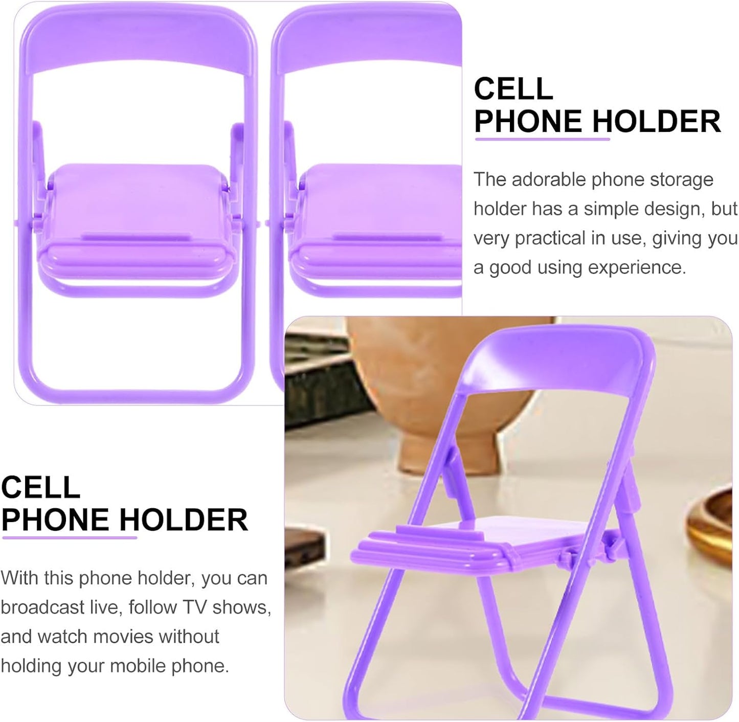 Beaupretty 10 Pack Creative Purple Foldable Chair-Shaped Phone Stands - for Home & Office