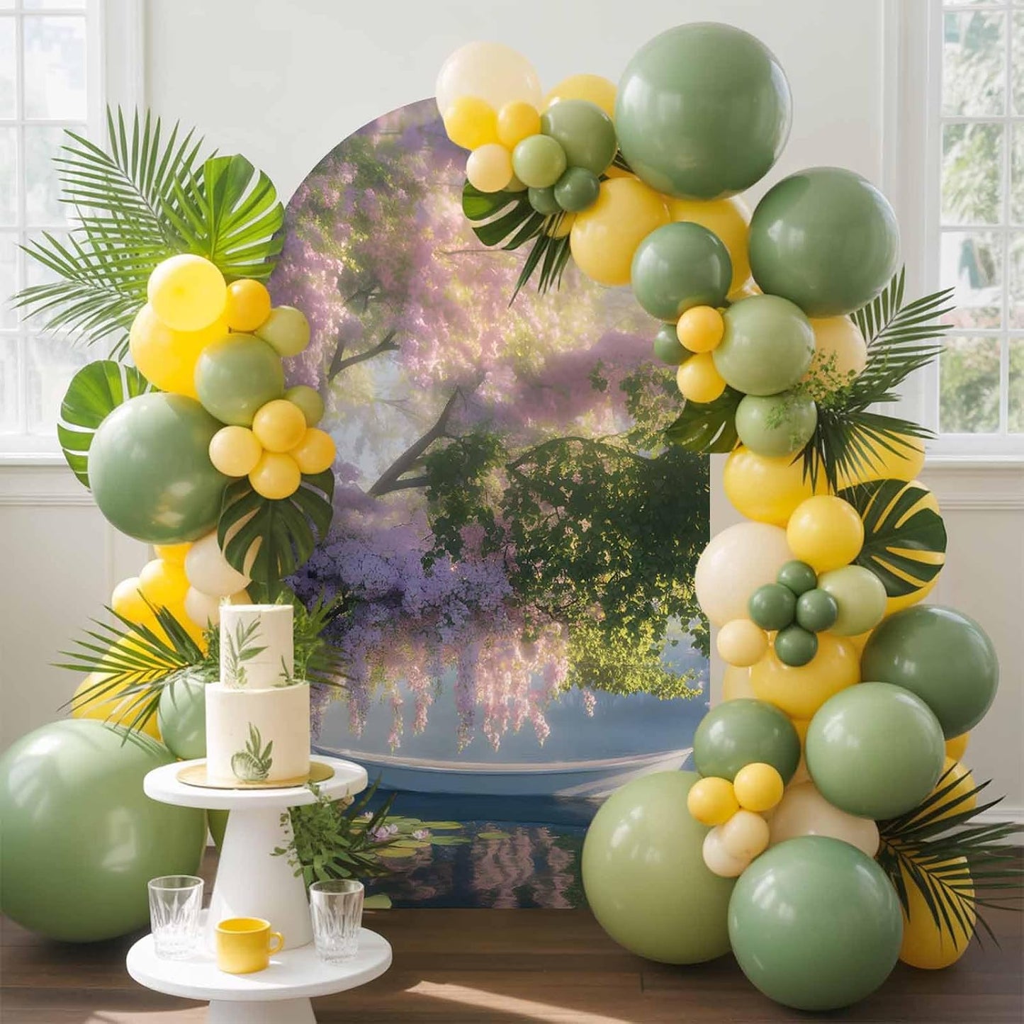 Jnbasdffb 6.6 Forest Flowers Wedding Arch Cover,Stretchy Spandex Arch Backdrop Stand Covers FT,Pink Green Oil Painting