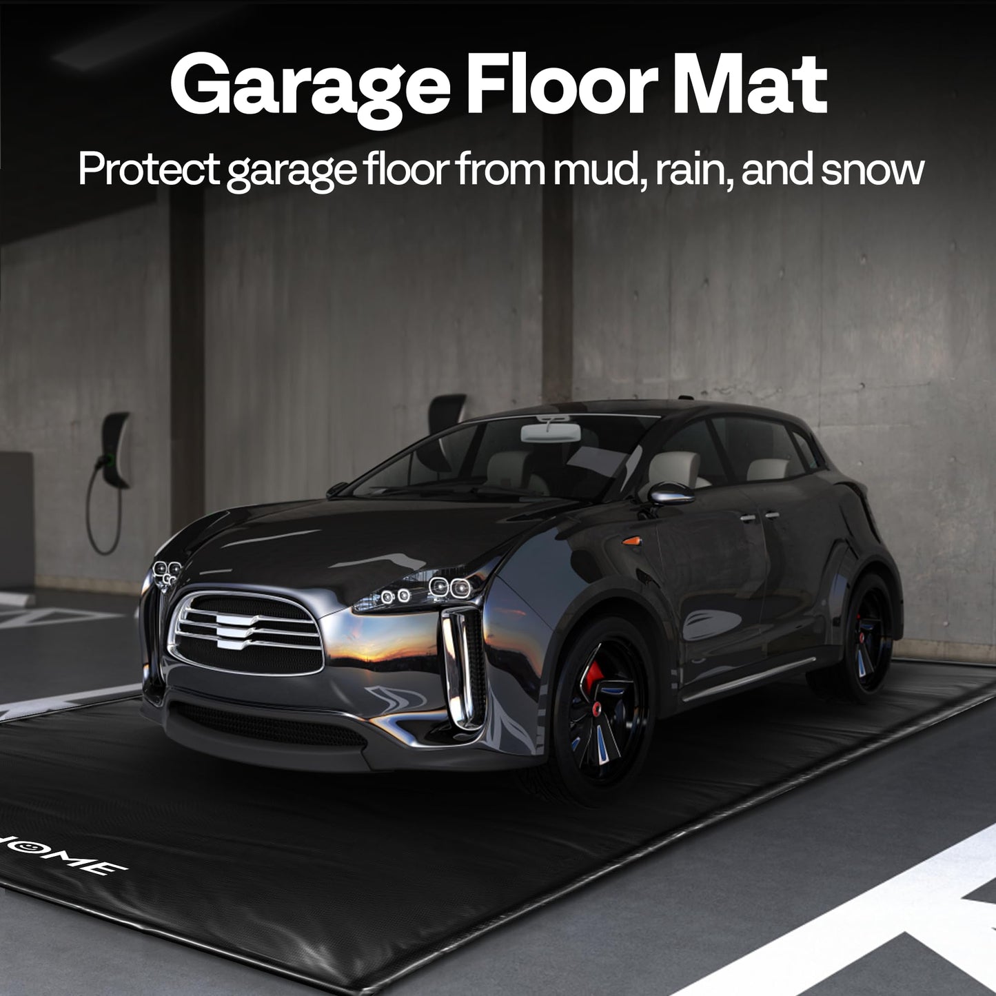 VIVOHOME Containment Mat (8'6" x 20') with Stay Put Corner, PVC Garage Floor Mats, Heavy Duty Garage Parking Mat with a Squeegee,Black