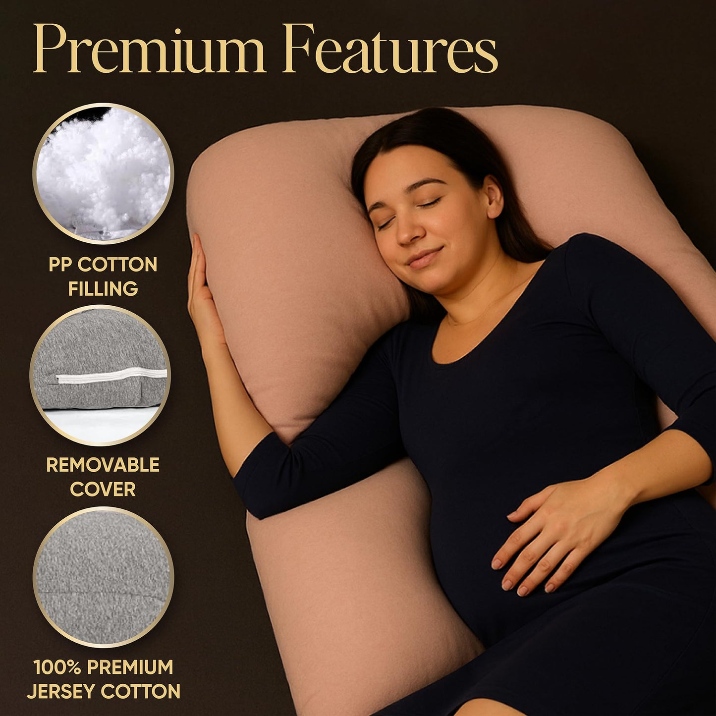 U-Shaped Pregnancy Pillow – 100% Cotton Cover, Full Body Maternity Support for Belly, Back and Legs – Bonus Eye Mask and Gift Box (Light Pink)