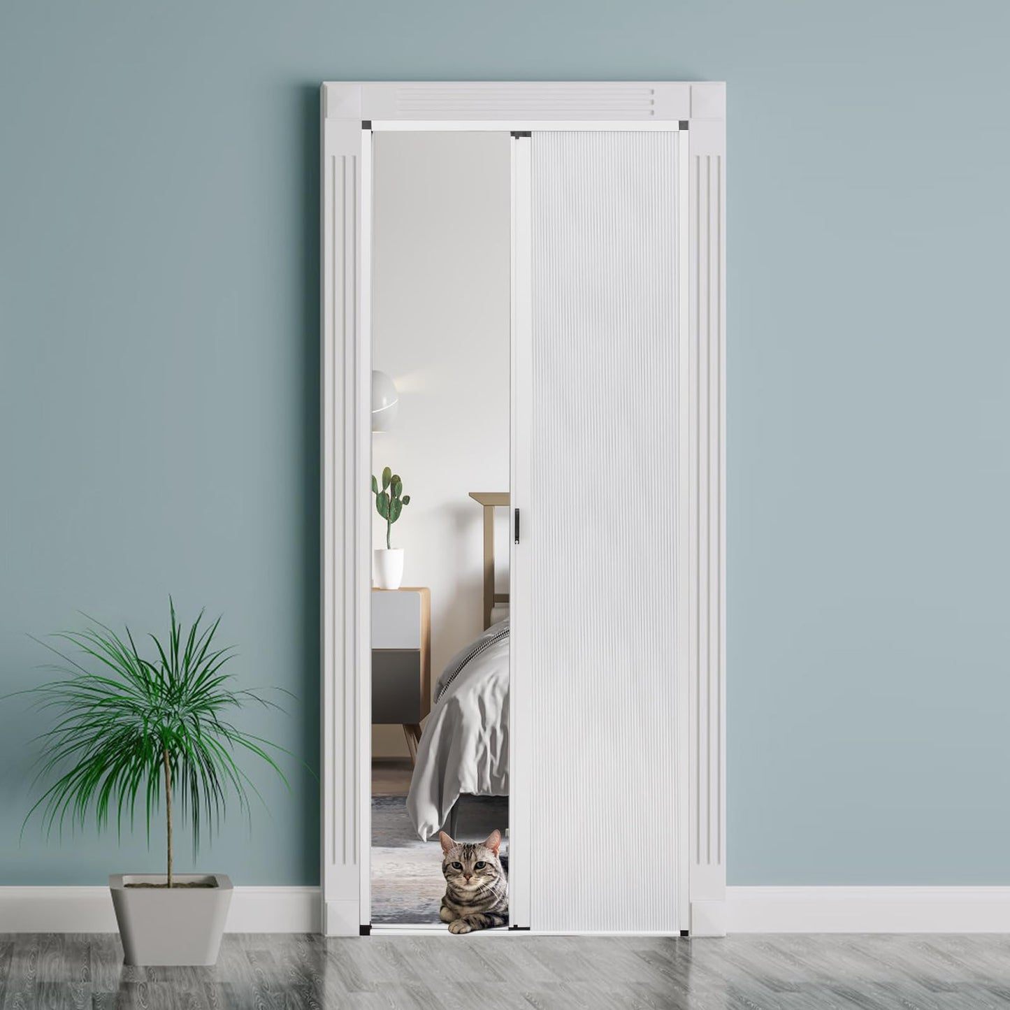 ROOMNEST No-Drilling Interior Accordion Door, Retractable Folding Door with Aluminum Frame and Cellular Fabric, Waterproof and Heat Insulation, for Bedroom, Bathroom, Kitchen, Office(White