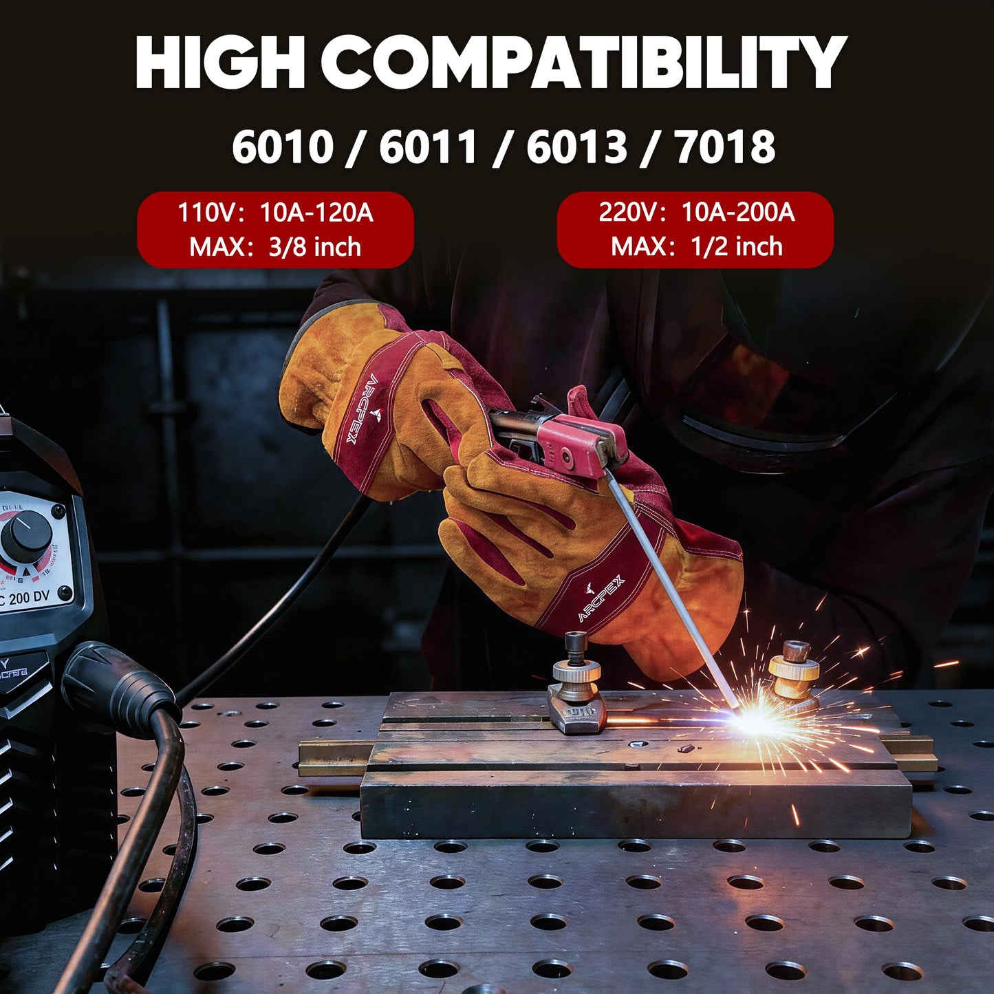 Stick welder and welding gloves