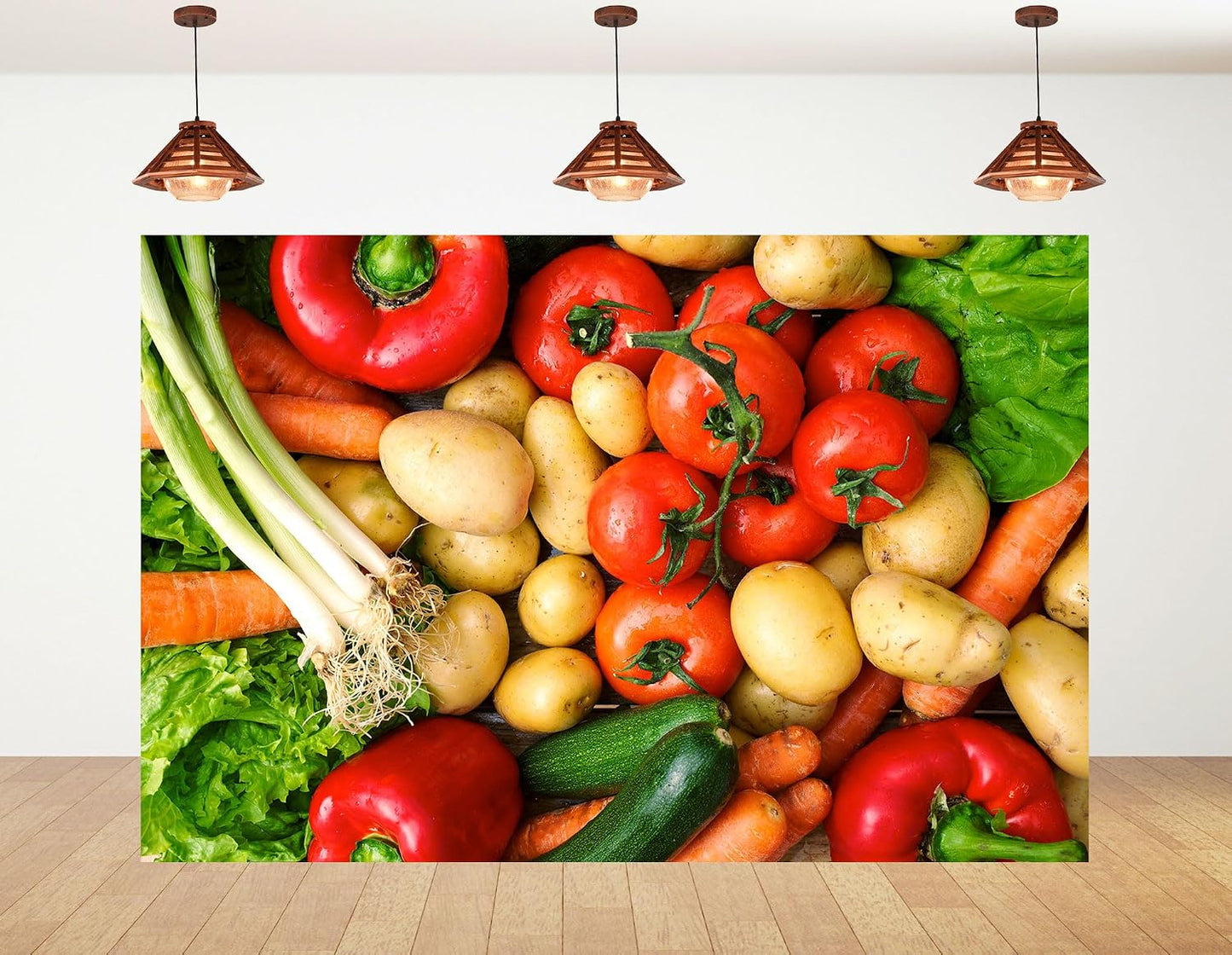 KeyWork 10x8ft Fresh Vegetables Backdrop Colorful Produce Wooden Table Photography Background for Healthy Themed Party