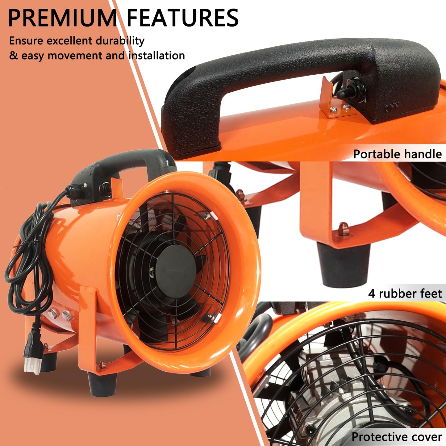 FICBXRA Utility Blower Fan 12 Inch Portable Axial Exhaust Fan 790W/7A 2300CFM High Velocity Ventilator with 32FT Duct Hose for Exhausting & Ventilating at Home and Job Site