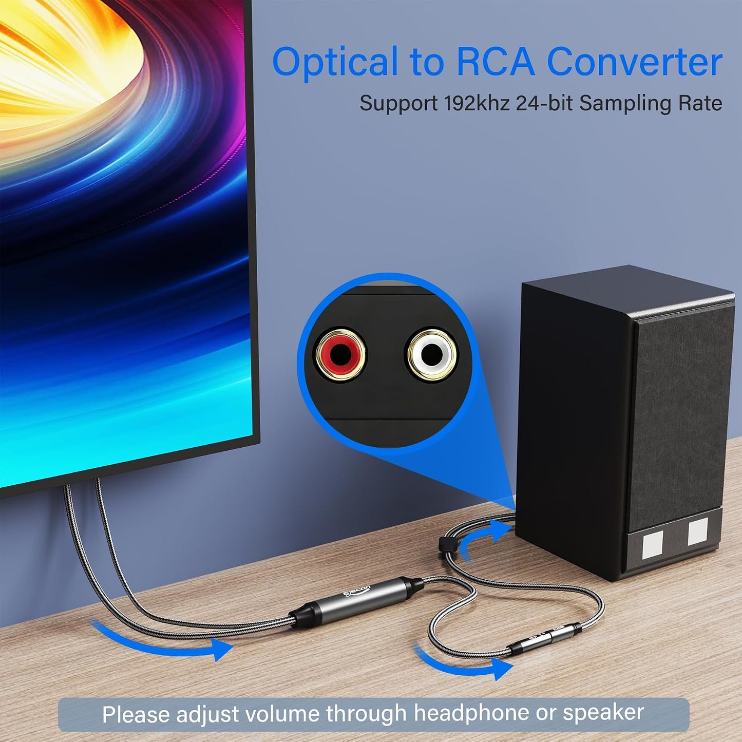 3.5mm 6.6 192kHz TV/PS4/DVD 2 Elecan Unidirectional Optical Male to AUX Female Audio Converter Cable Ft, DAC