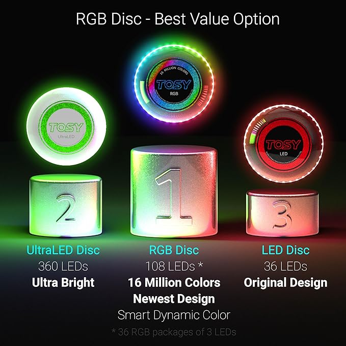 TOSY Bundle of 2 - Flying Disc 108 LEDs - RGB Black + Green