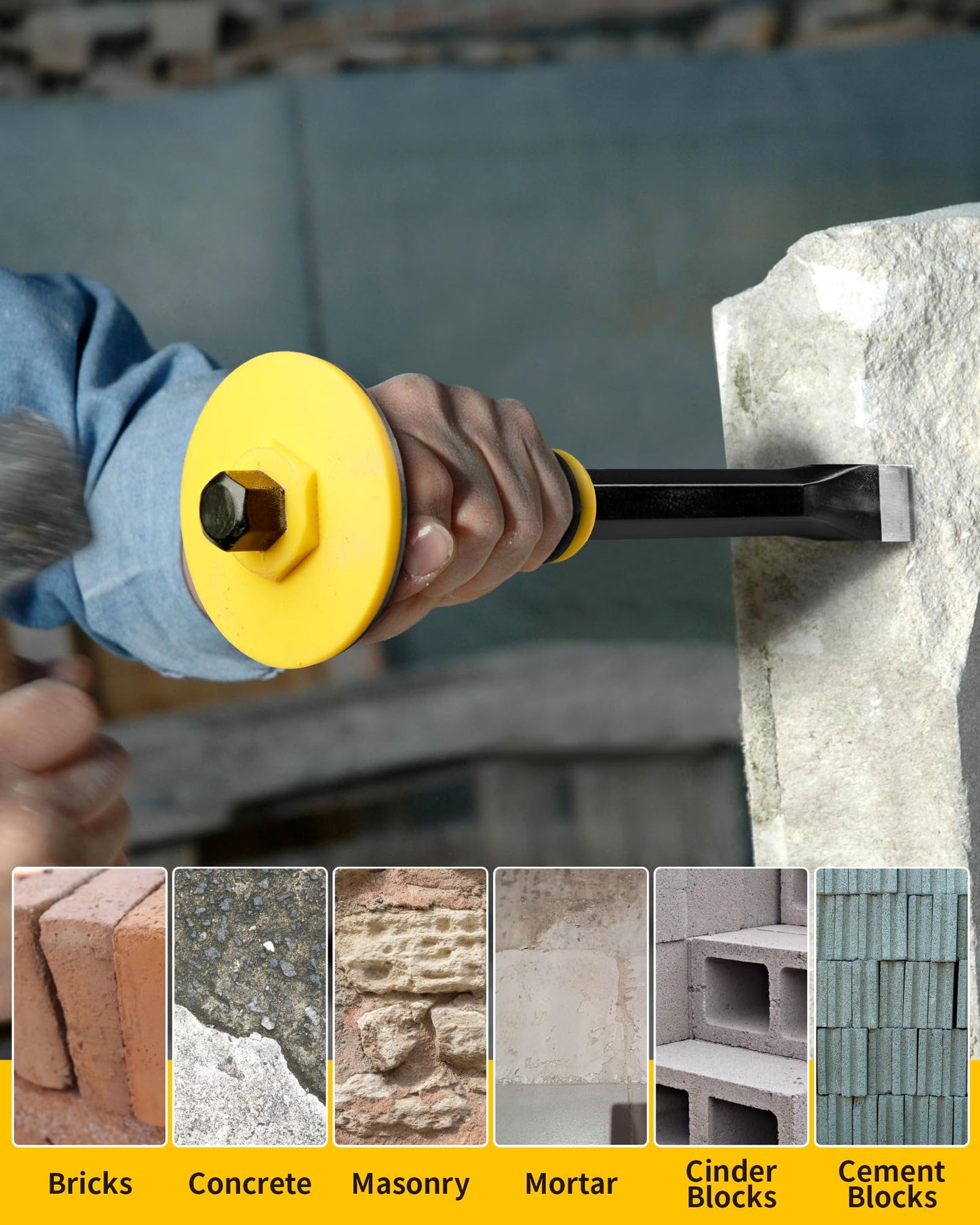 SDS Max Floor Scraper with Replaceable Blade 6 Inch Thinset Removal Chisel Bits Scaling Chisel, Rock Chisel Set 3PCS Masonry Chisel with Hand Guard Point Flat Cold Chisel for Concrete Stone Brick Tile