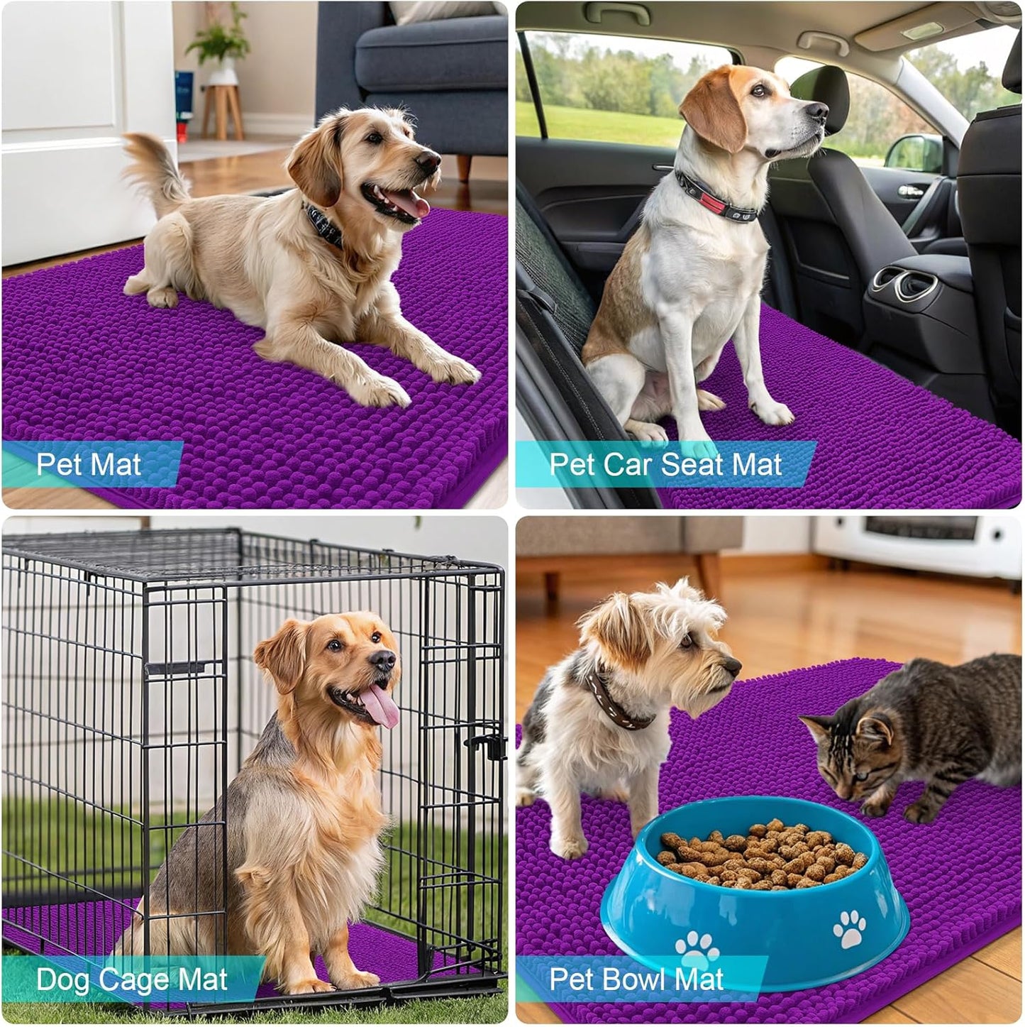 OLANLY Dog Door Mat - Absorbent Non-Slip Mud Mat for Indoor Use | 59x24 Inches, Quick Dry Chenille, Purple