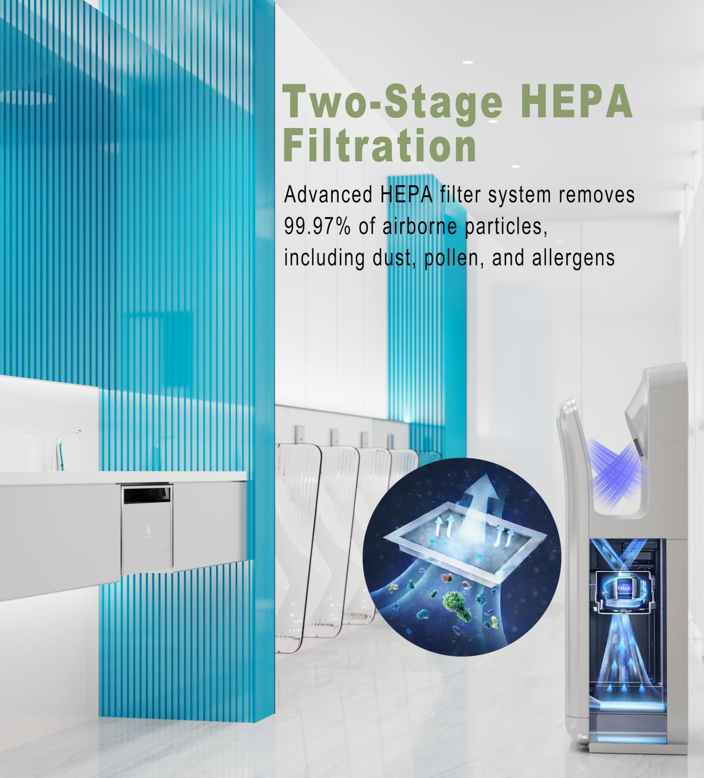 FEEGOO Commercial Vertical Hand Dryer – High-Speed Drying with HEPA Filtration & Stable Operation for Offices, Restrooms & High-Traffic Facilities,Silver