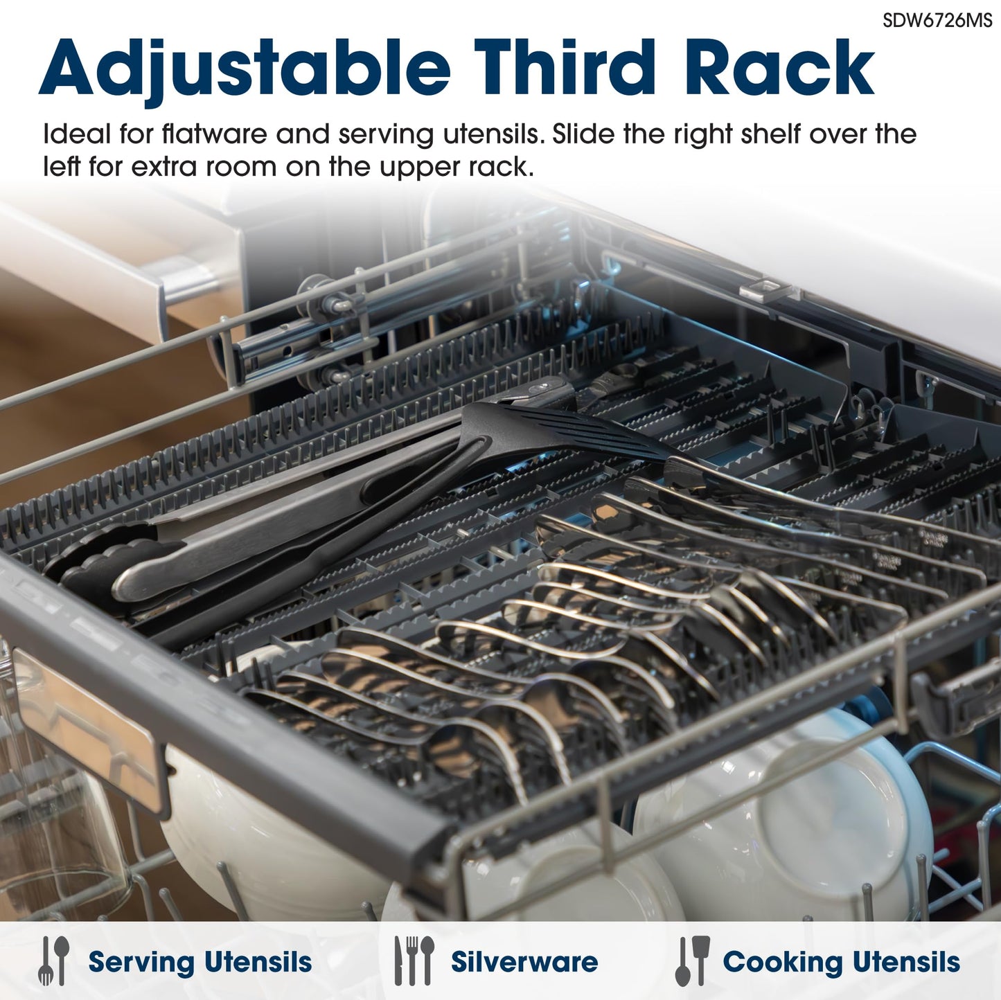 Sharp SDW6726MS 24-inch Stainless Steel Dishwasher, 47 dB Library Quiet, Third Rack, Power Wash Sprayer, 12 Place Settings,