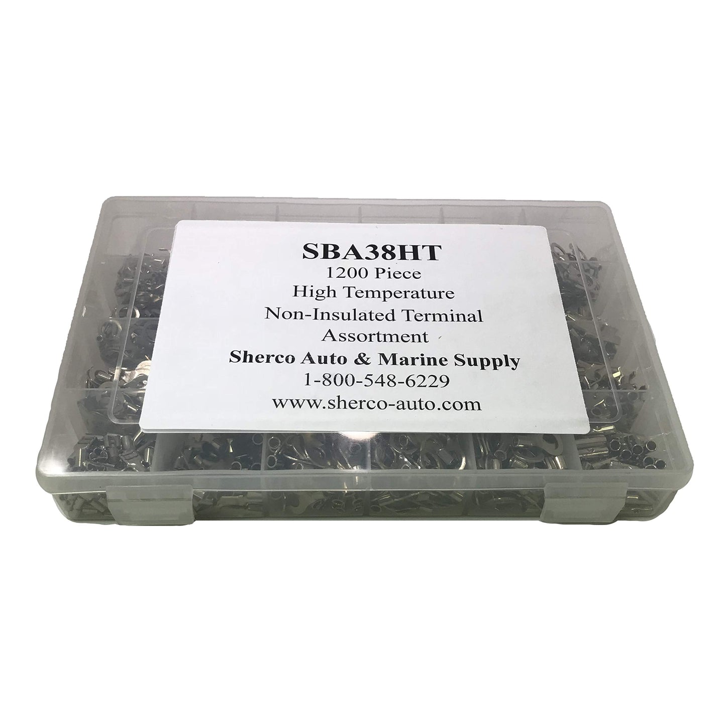 Sherco-Auto 1200 Piece - 900°F High Temperature Crimp Wire Connectors Electrical Assortment Kit - Non-Insulated Nickel Plated Steel Ring/Spade/Butt Terminal Connectors (Male & Female)- Made in USA
