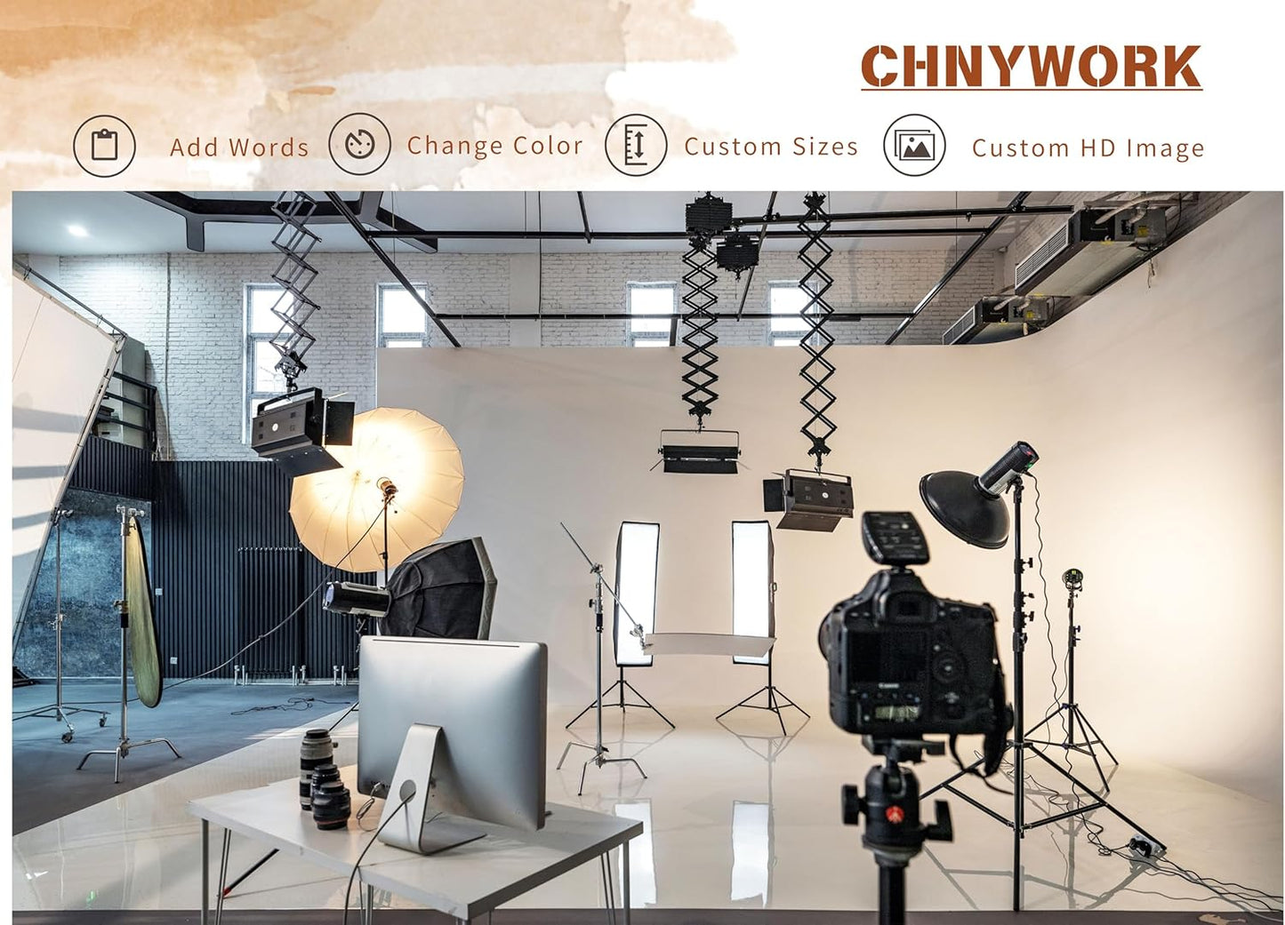 CHNYWORK 7x5ft Luxury Wood Home Office Backdrop Retro Classic Desk Chandelier Bookshelf Window Library Video Conference