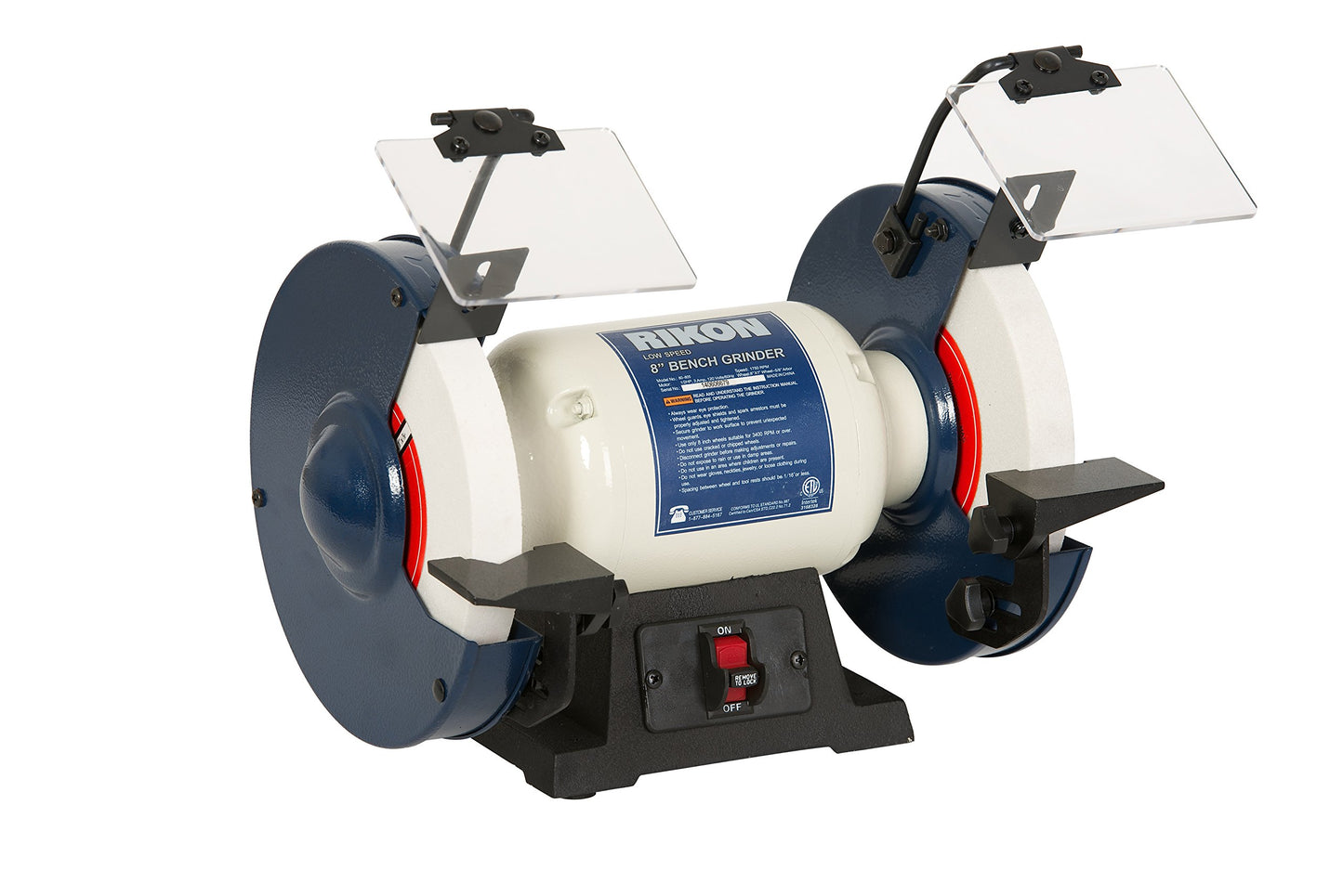 RIKON Professional Power Tools, 80-805, 8â€ Slow Speed Bench Grinder, Powerful Shop Table Tool, Perfect for Sharpening, With Anti-Vibration Rubber Feet