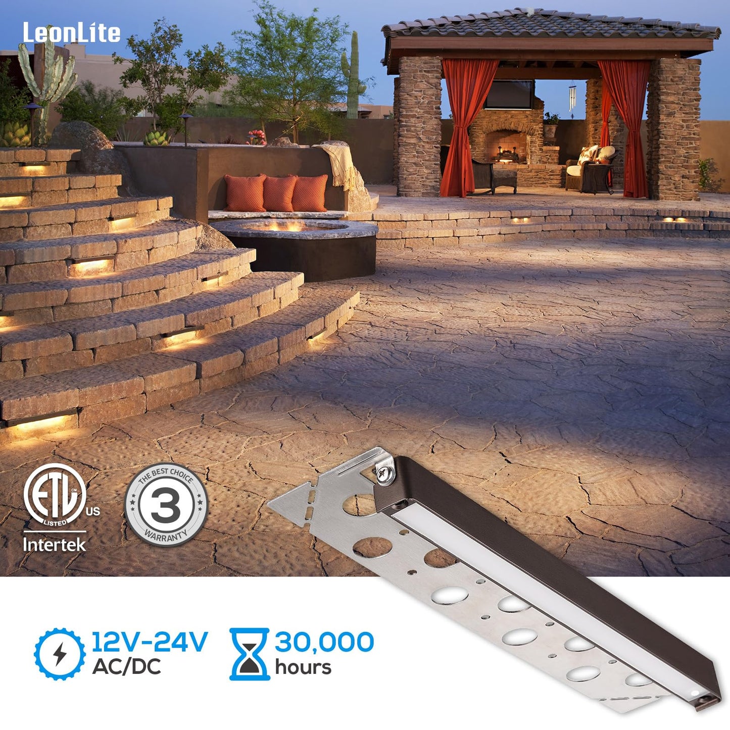 LEONLITE 8-Pack 12 Inch LED Hardscape Lighting, Update Retaining Wall Lights, LED Landscape Lighting, 12-24V AC/DC Paver Light Low Voltage, 3W/5W/7W Dimmable Outdoor Step Lights, 2700K Soft White, ETL