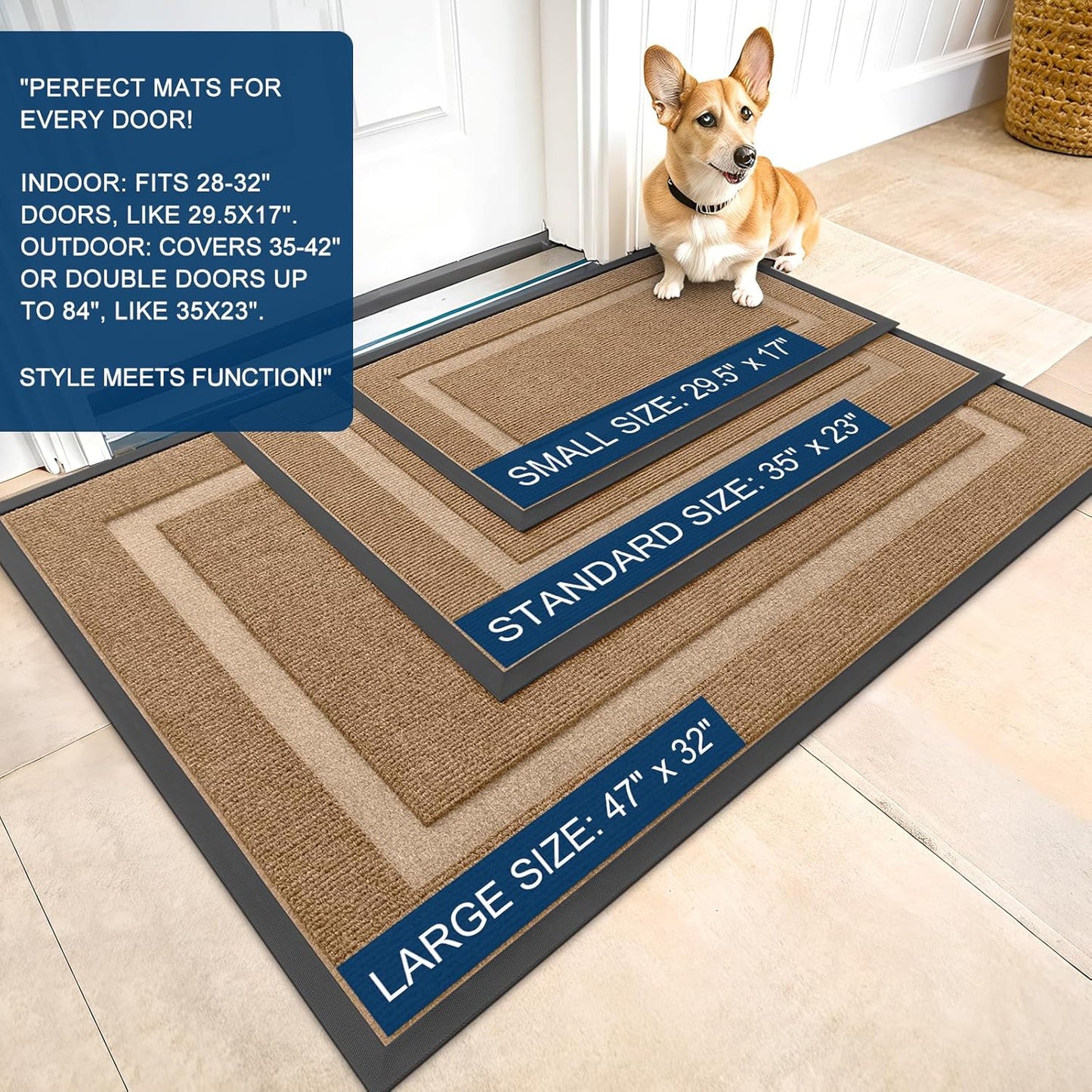 OLANLY Waterproof Front Door Mat - All-Season Indoor/Outdoor Doormat, Easy Clean, 47x23, Light Brown