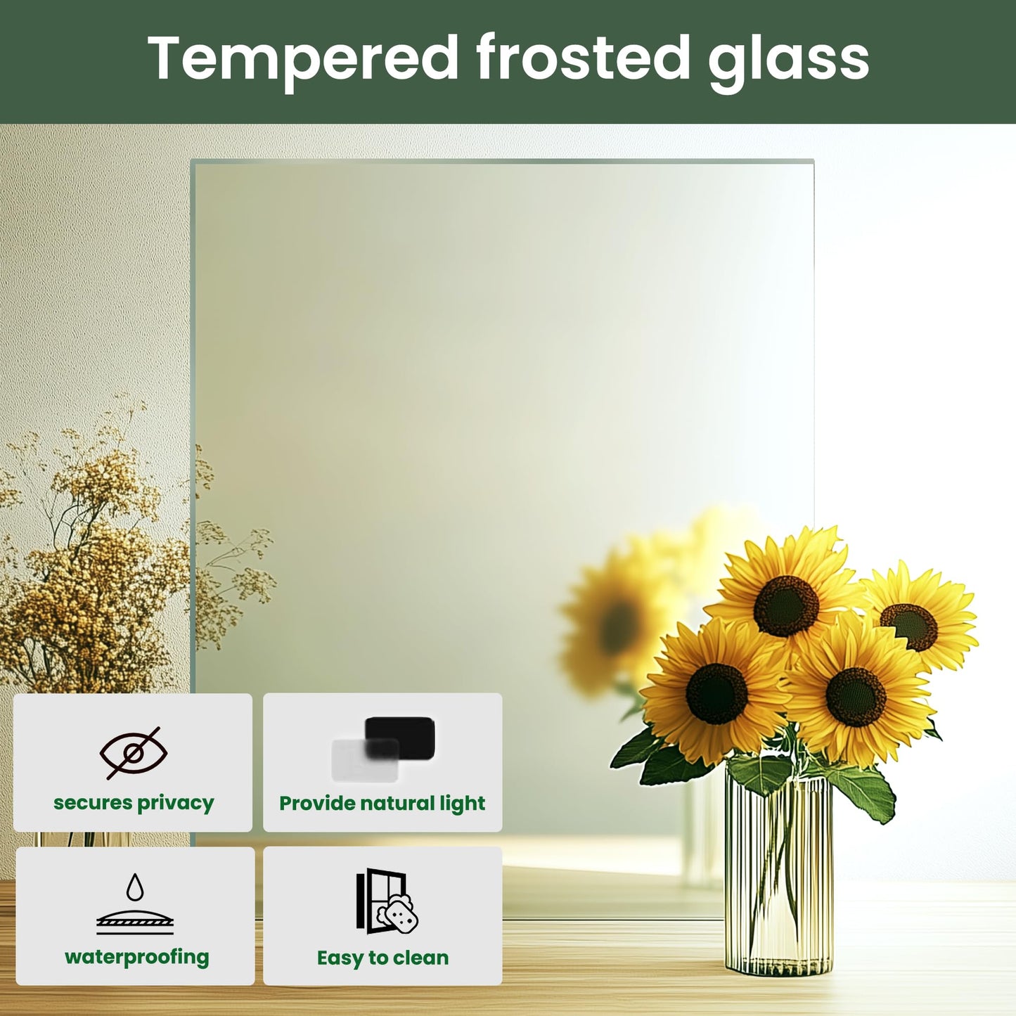 SMARTSTANDARD 5-Panel Frosted Glass Interior Door Slab, 24" x 80" Slab Door for Pantry Pocket Laundry Bathroom French, Solid Core Pre-Assembled Panel Without Hardware, White