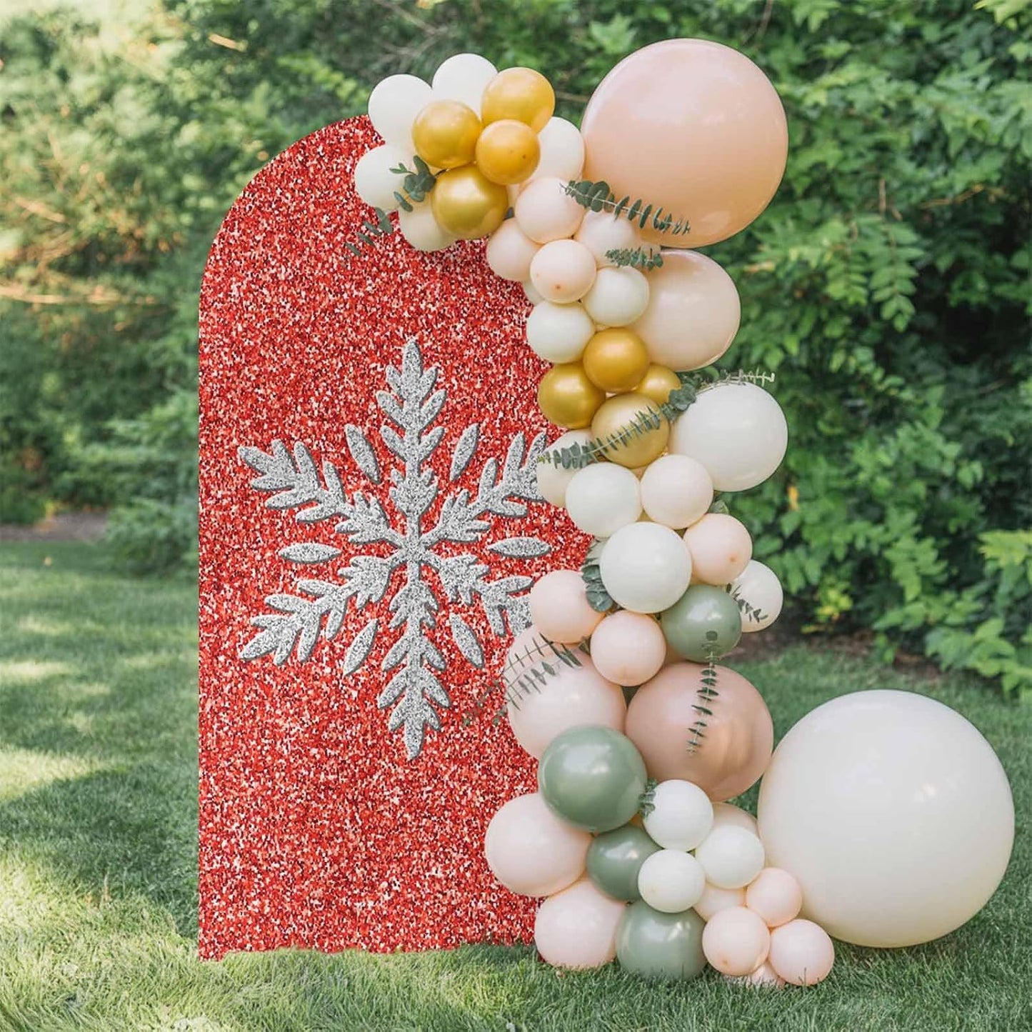 Duskova Living 6.6 Modern Themed Arch Backdrop Cover FT, Winter Watercolor Sparkling Snowflake Pattern Wedding Arch
