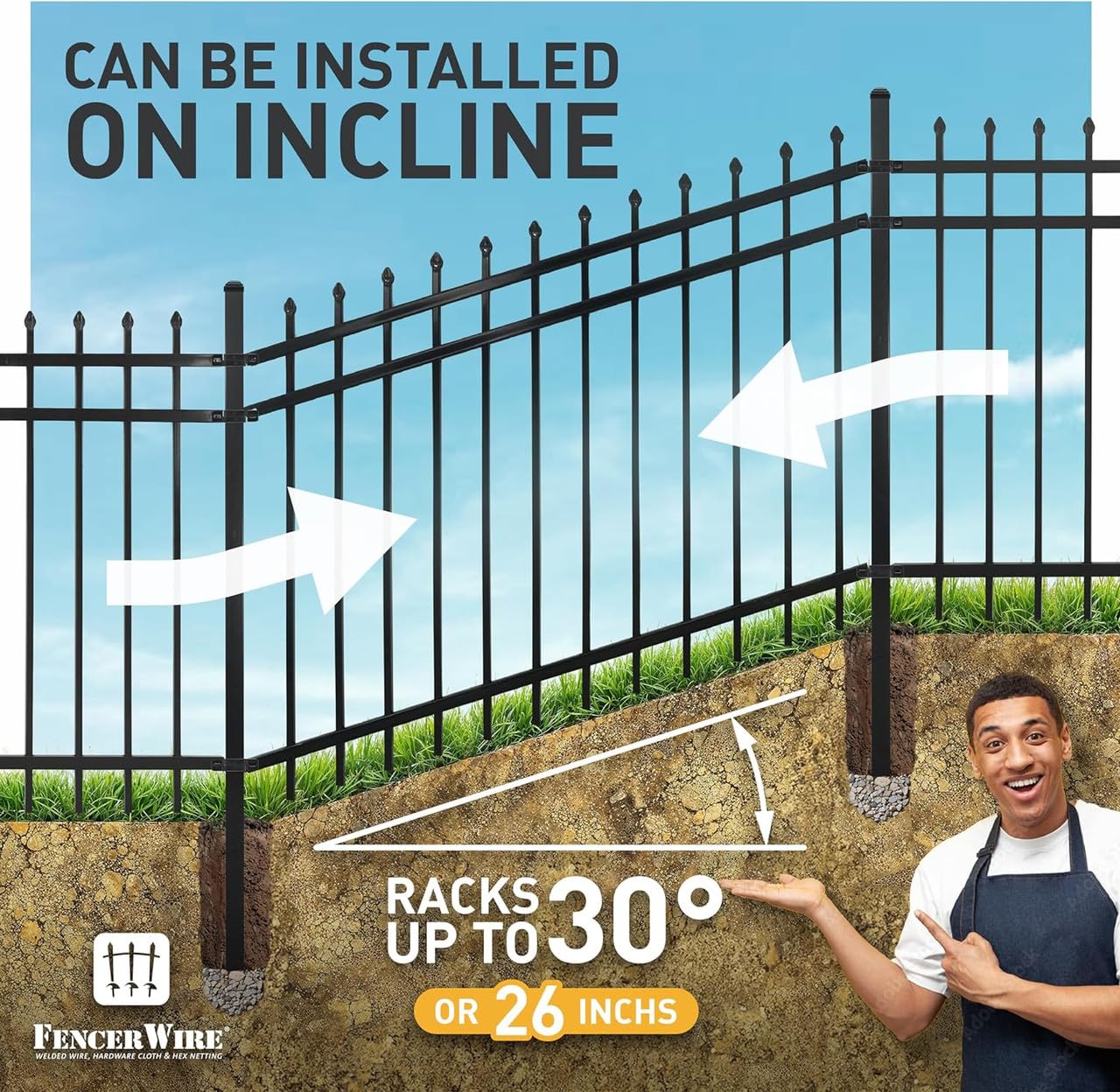 Fencer Wire 76FT Heavy Duty Flat Top Fence Barrier Kit, Anti-Rust Metal Steel Fence with 6FT Height X 6FT Width Panels, with Decorative Gate, Posts, Connectors, Outdoor Fencing for Yard