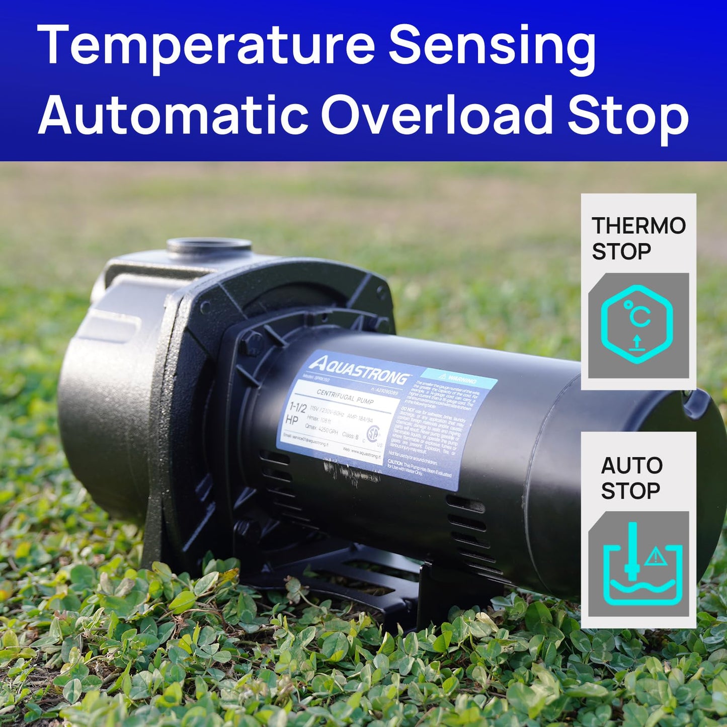 AQUASTRONG 1.5 HP Shallow Well Jet/Centrifugal Pump, 4250 GPH, 115/230V, Durable Cast Iron Booster Pump for Lawn Sprinkler, Garden Irrigation