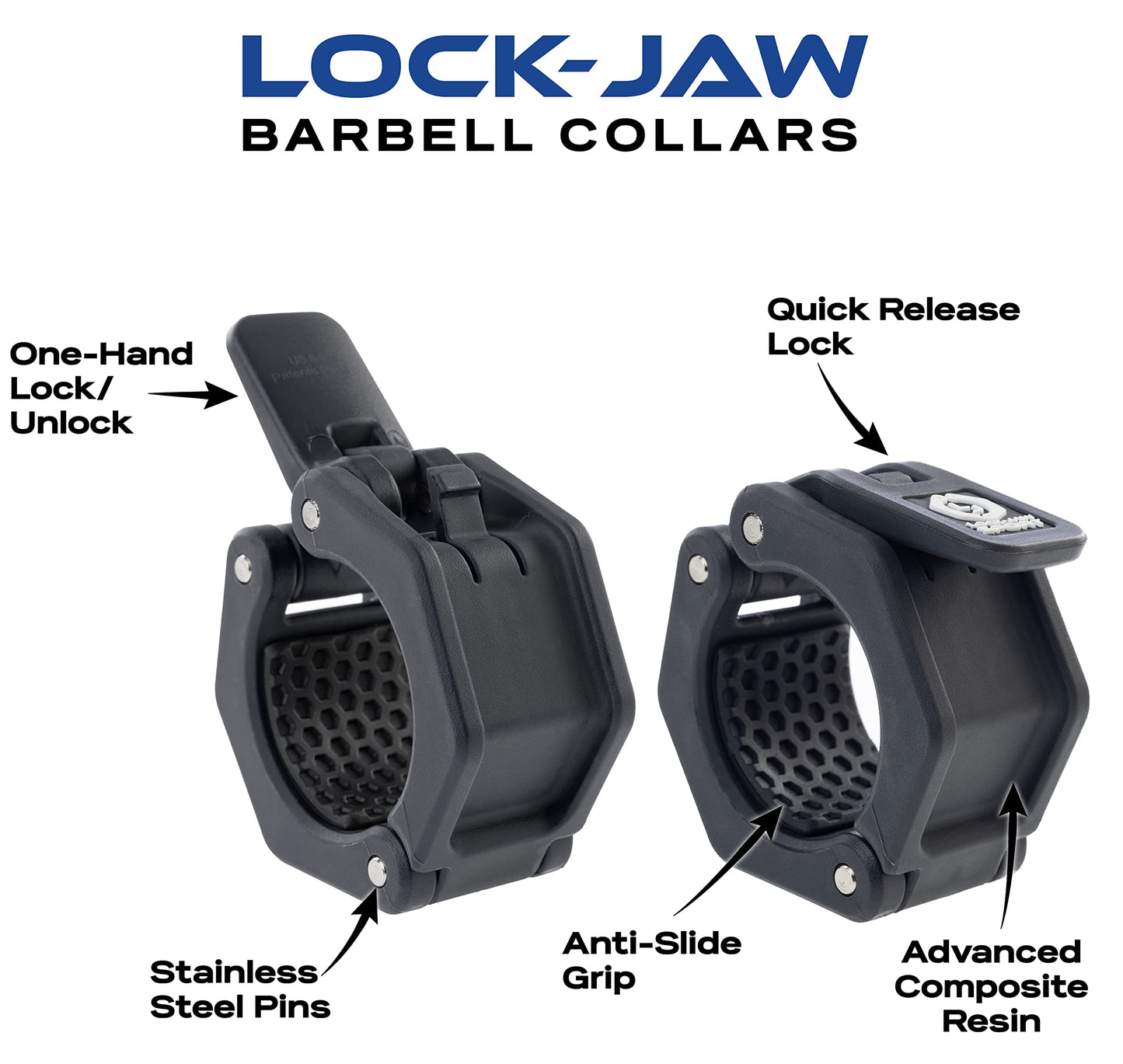 Lock-Jaw Barbell Collars Sport Olympic Barbell Clamps 2 Pcs – Heavy Duty Bar Clamps for 2” & 50mm Olympic Bars – Secure Weight Bar Clamps for Strength Training & Home Gym Accessories – Blue
