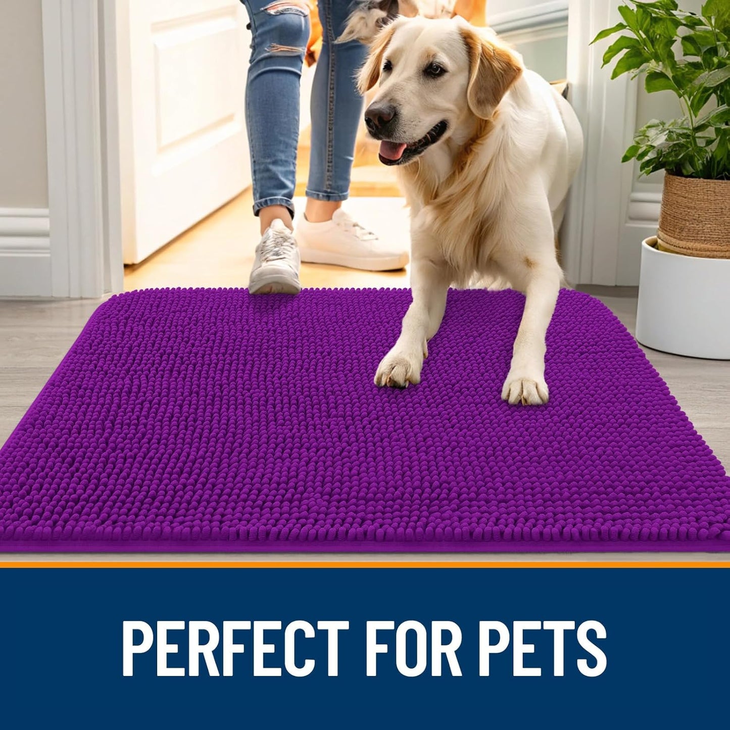OLANLY Dog Door Mat - Absorbent Non-Slip Chenille for Muddy Paws | Quick Dry 50x30 Purple Indoor Carpet