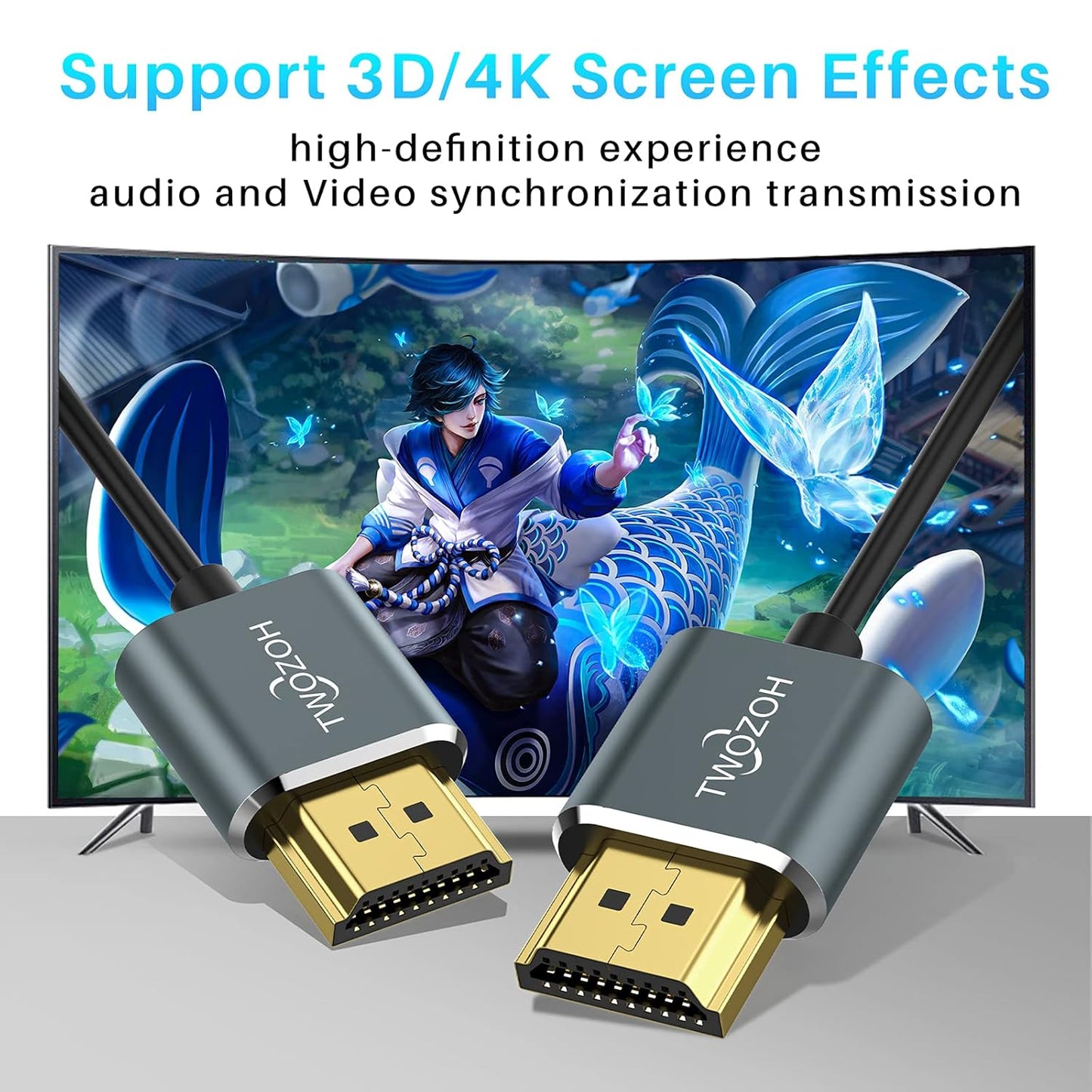 Twozoh 25FT 2 Pack, 4K@60Hz 18gbps 2160P/1080P Flexible & Slim Long HDMI Cable Ultra Thin HDMI Cord Supports High Speed