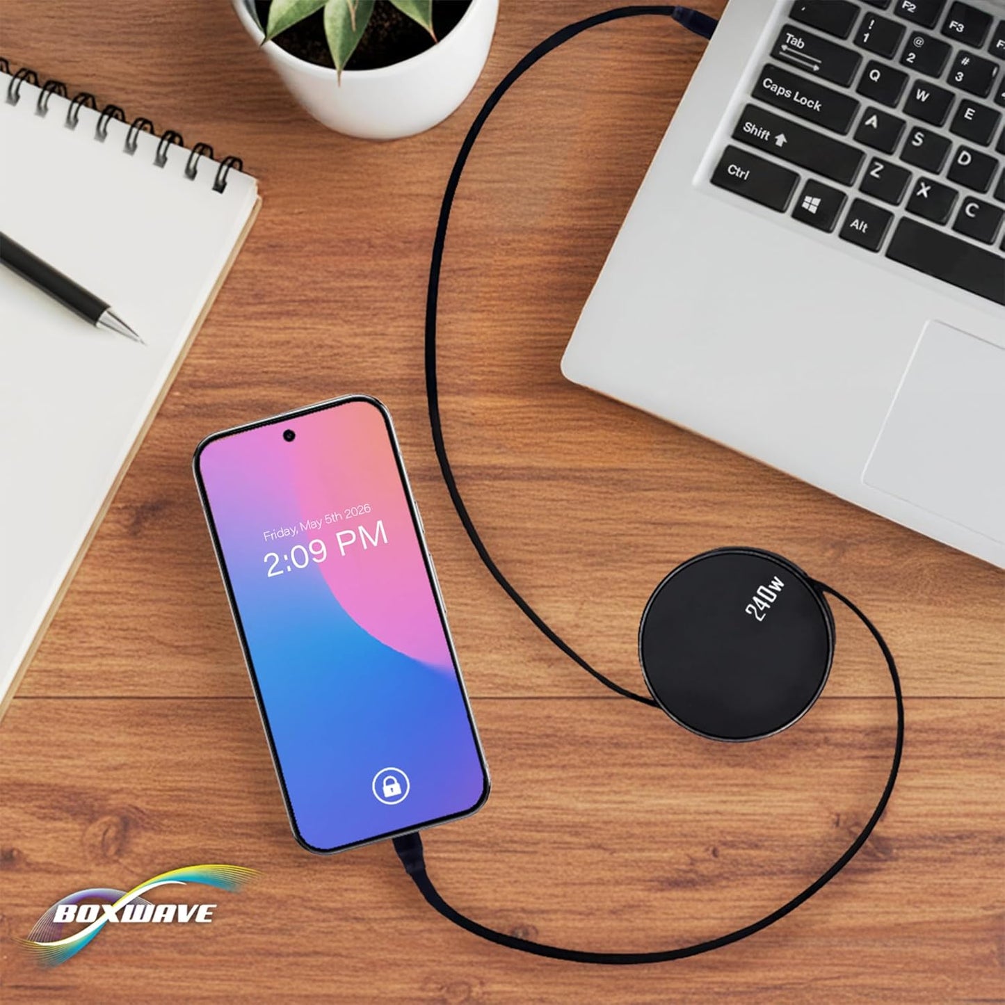 BoxWave TIMMKOO Q3E MP3 (240W), 240W Cable Compatible with Player with Bluetooth - PD miniSync Retractable PD Portable