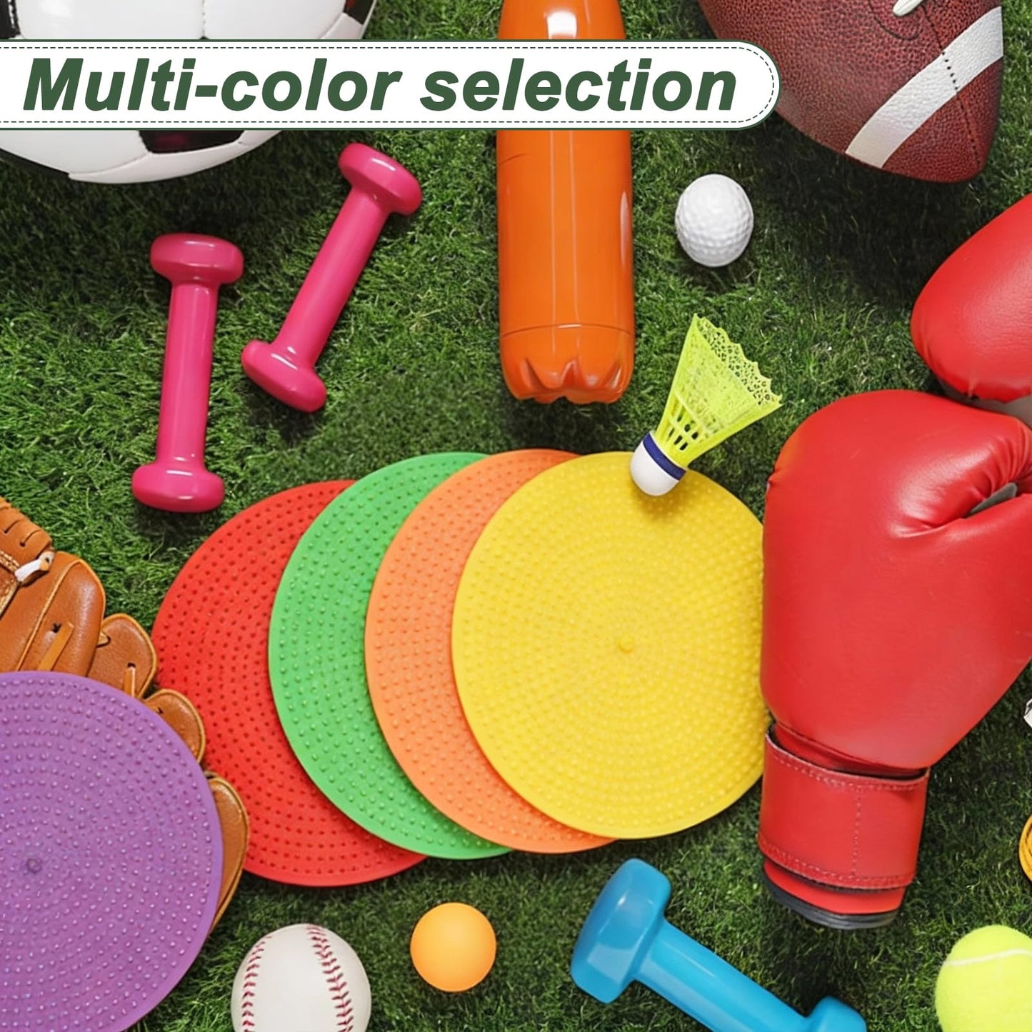 YELARXI Spot Markers for Agility Dot, Non-Slip Poly Spots Floor Dots Flat Field Soccer Training Equipment 9 in & 18 Pcs & Red/Green/Purple -Fitting for (Gym/Sports/Training/PE Games/Dance)