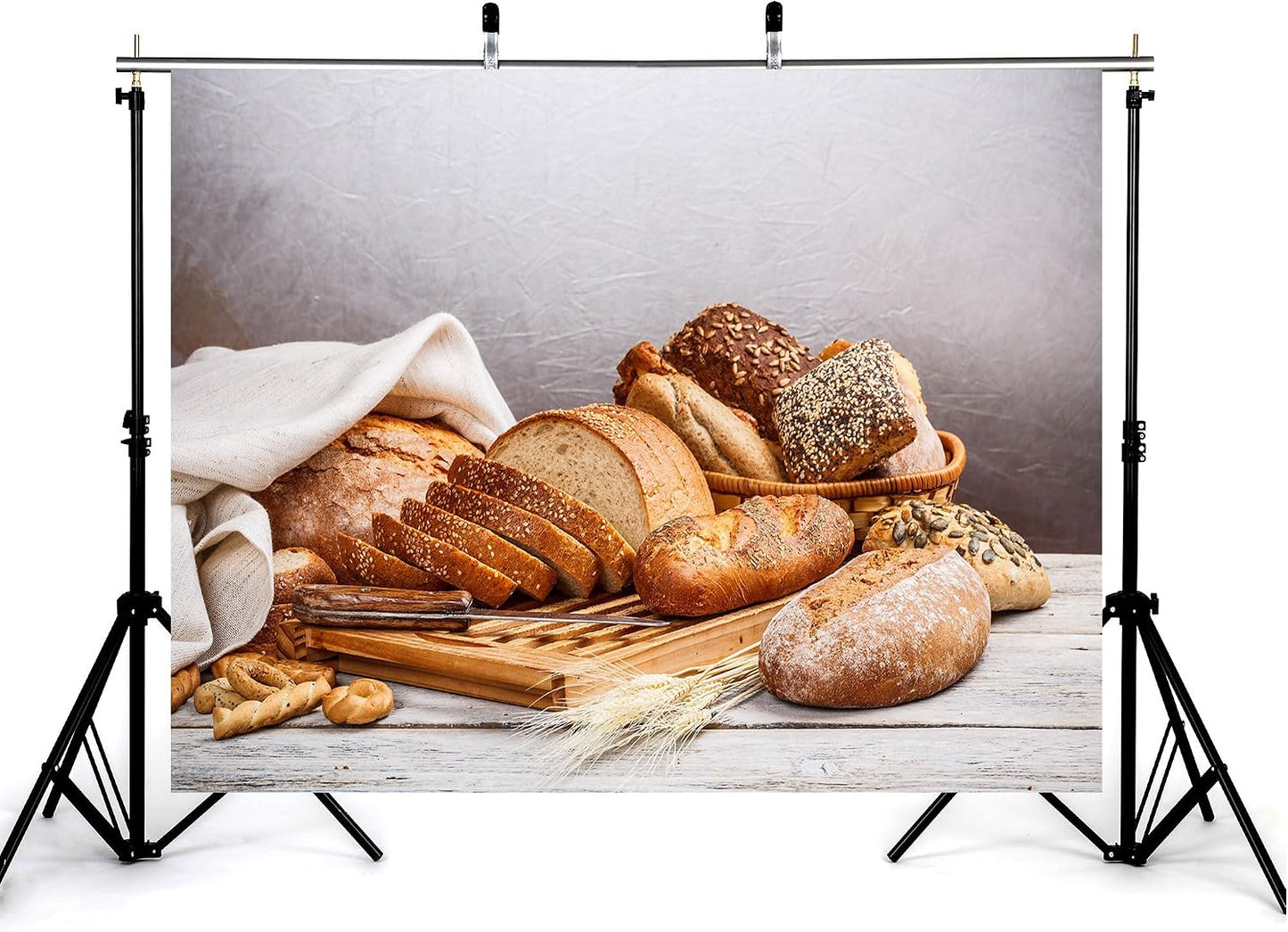 KeyWork 5x4ft Artisan Bread Assortment Backdrop Fresh Bakery Photography Background for Party Food Themed Gathering