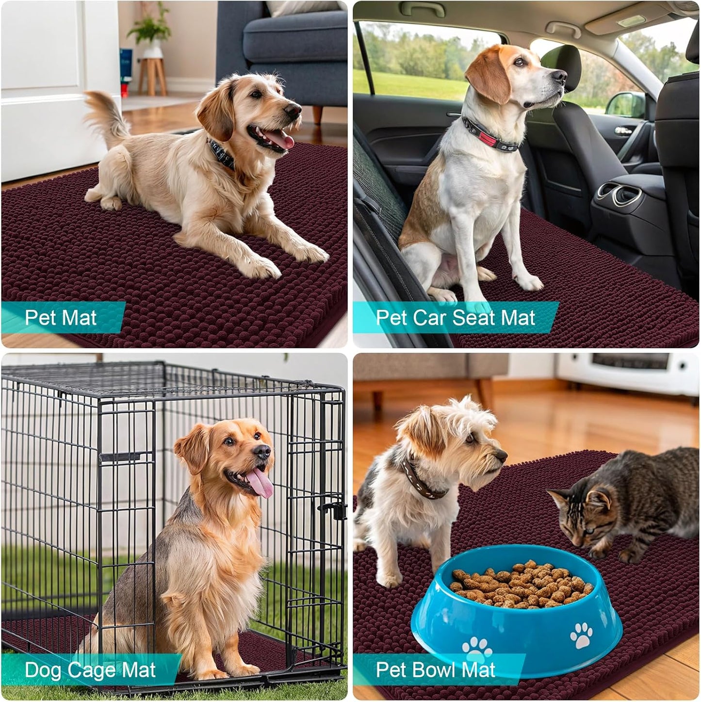 OLANLY Dog Door Mat - Absorbent Non-Slip Chenille Mat for Muddy Paws | 44x24 Inches, Quick Dry, Russet