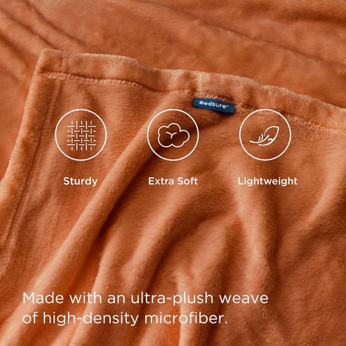 Bedsure Burnt Orange Throw Blanket - Soft, Lightweight Fleece Twin Blanket for Cozy Comfort at Home or Travel