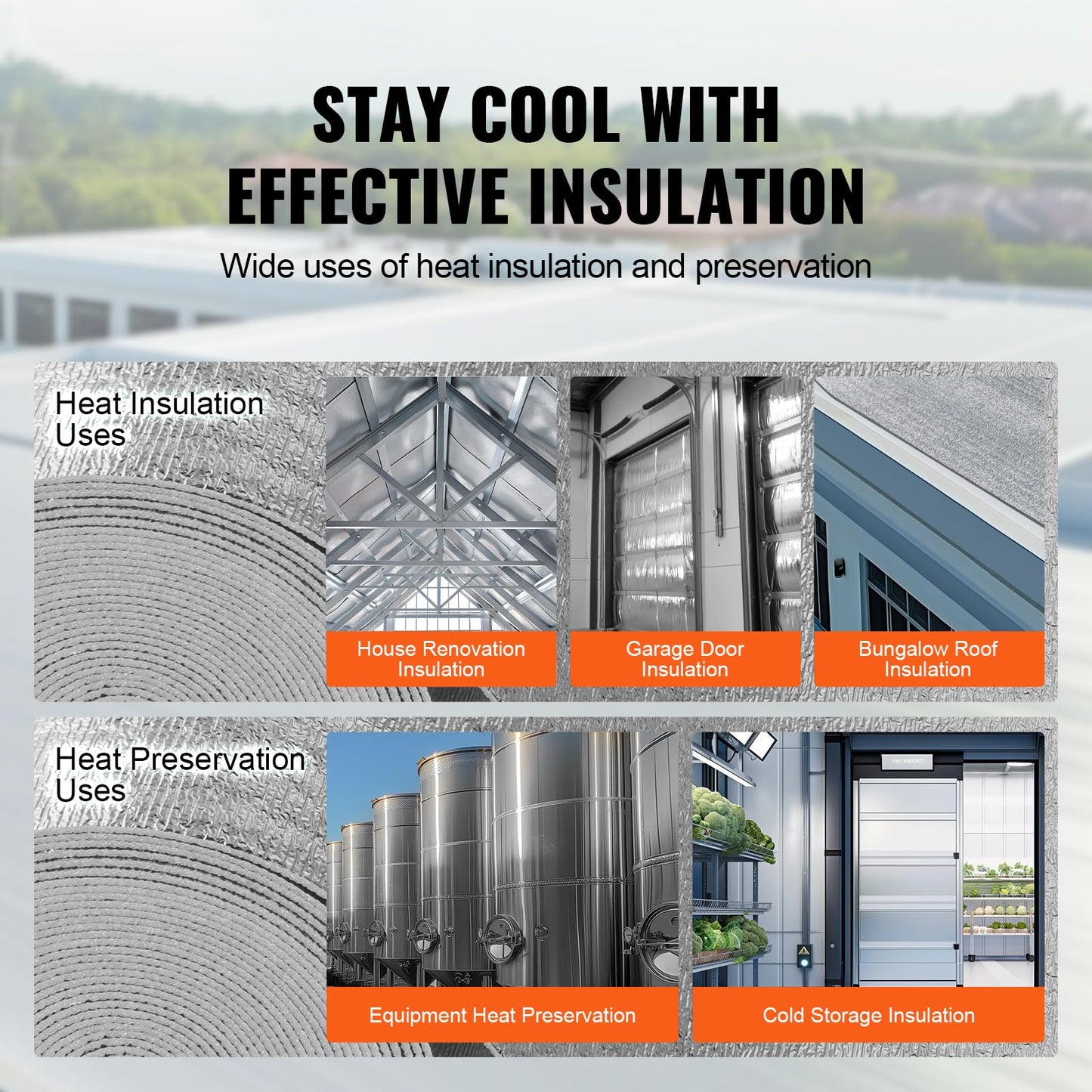 VEVOR Double Reflective Insulation Roll, Foam Core Radiant Barrier, 3.2 mm 48 in x 100 ft, Double-Sided Aluminum Foil EPE Foam Heat Reflective Shield, Thermal Insulation Roll for Window RV Roof