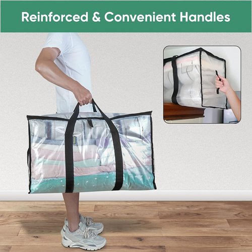 BALEINE Oversized Moving Bags - Heavy-Duty Storage Tote with Reinforced Handles | Clear, 12-Pack